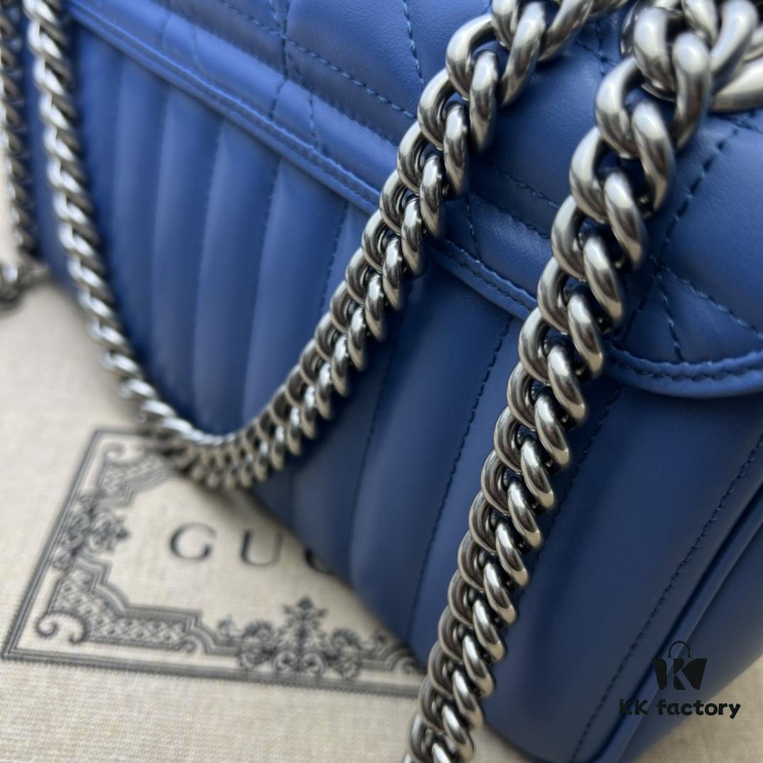 GUCCI New Arrival High-Quality Authentic Stock, Item No. 443497 Blue Leather Check Pattern, Size: W26 x H15.5 x D6cm