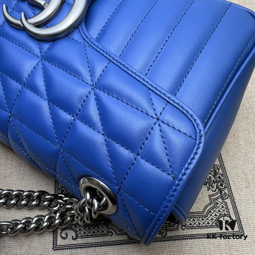 GUCCI New Arrival High-Quality Authentic Stock, Item No. 443497 Blue Leather Check Pattern, Size: W26 x H15.5 x D6cm