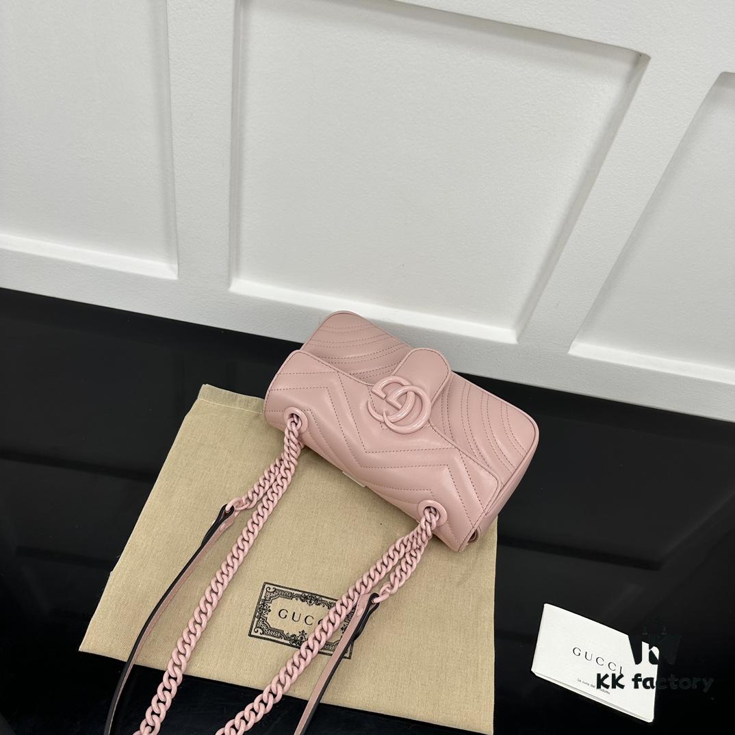 GUCCI New Arrival Cabinet Quality, Top Original Single Item, Real Photo, Model No. 446744 Pink with Pink Hardware, Size W23xH14xD6cm, In Stock