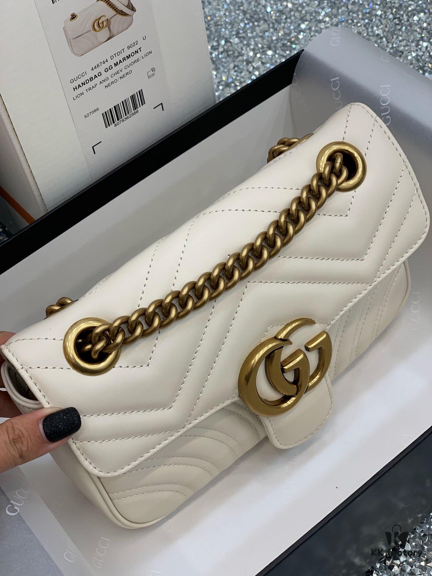 Original Factory Leather 😊 GUCCI Italian Original Leather, Counter Quality, Real Product Photos. Model 446744 White, Size: 22*13*6cm, In Stock