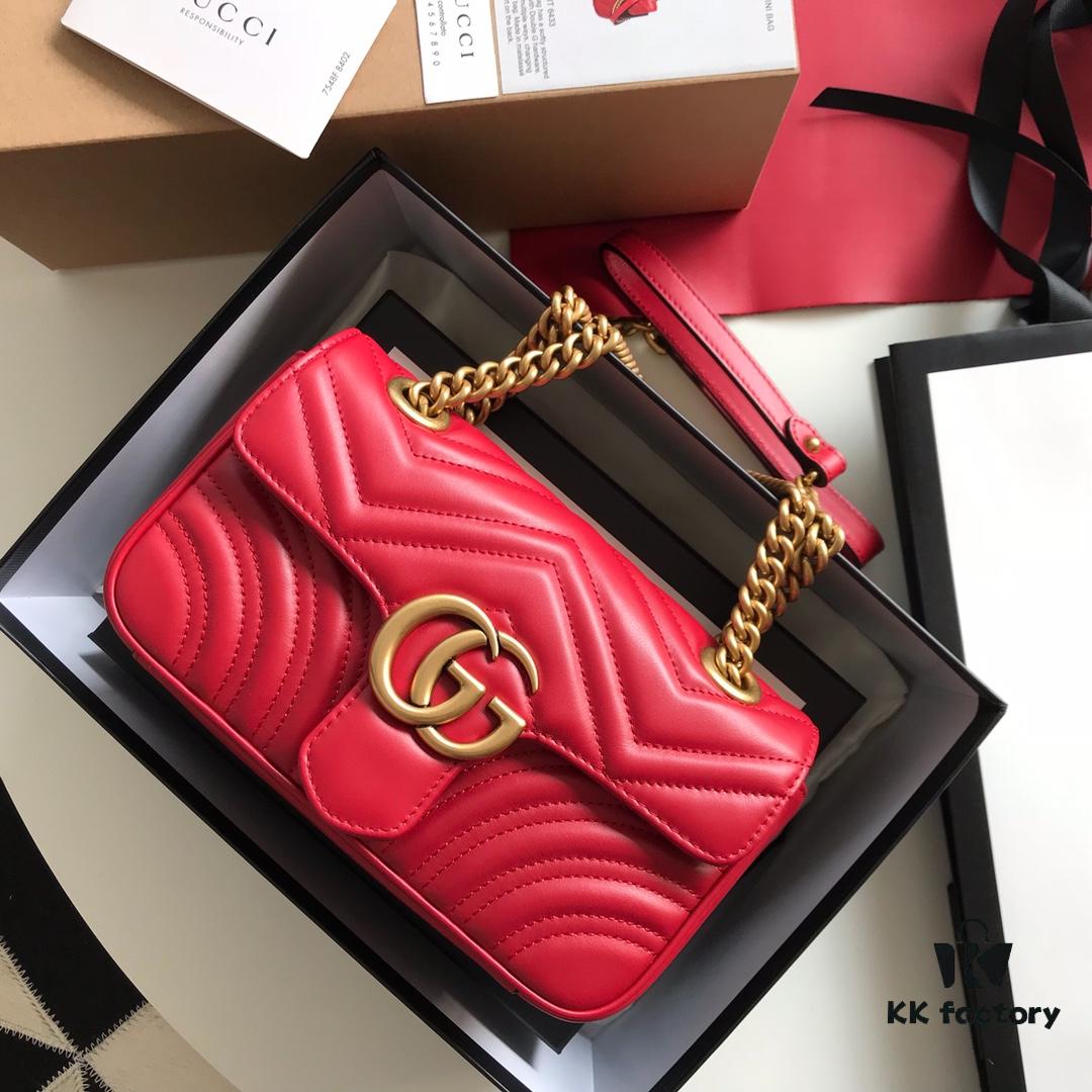 Original Factory Leather 😊 GUCCI Italian Original Leather, Boutique Quality, Actual Photos. Model 446744 Bright Red, Size: 22*13*6cm, In Stock
