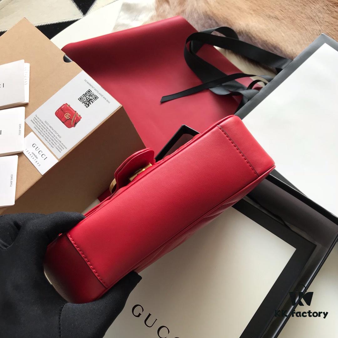 Original Factory Leather 😊 GUCCI Italian Original Leather, Boutique Quality, Actual Photos. Model 446744 Bright Red, Size: 22*13*6cm, In Stock