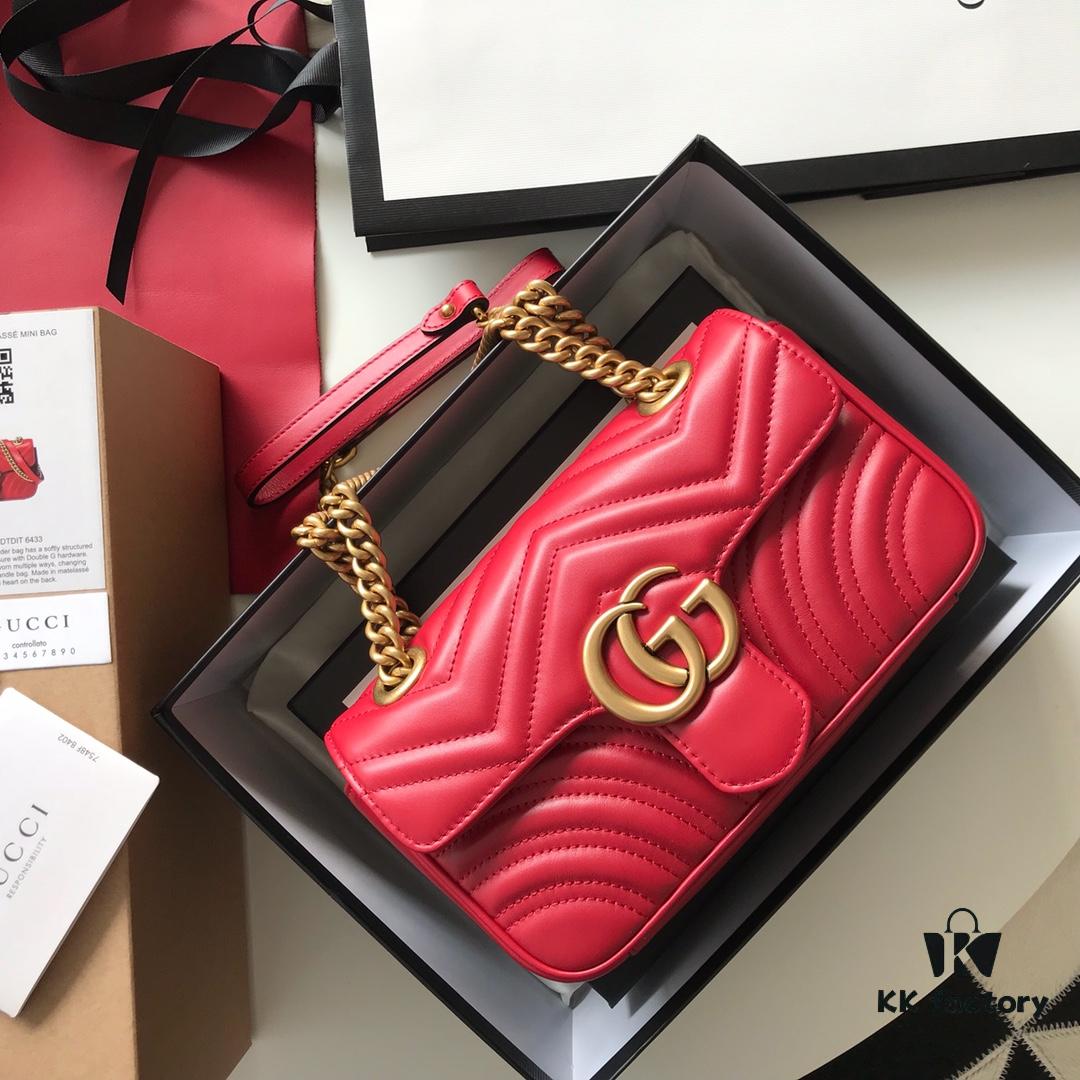Original Factory Leather 😊 GUCCI Italian Original Leather, Boutique Quality, Actual Photos. Model 446744 Bright Red, Size: 22*13*6cm, In Stock