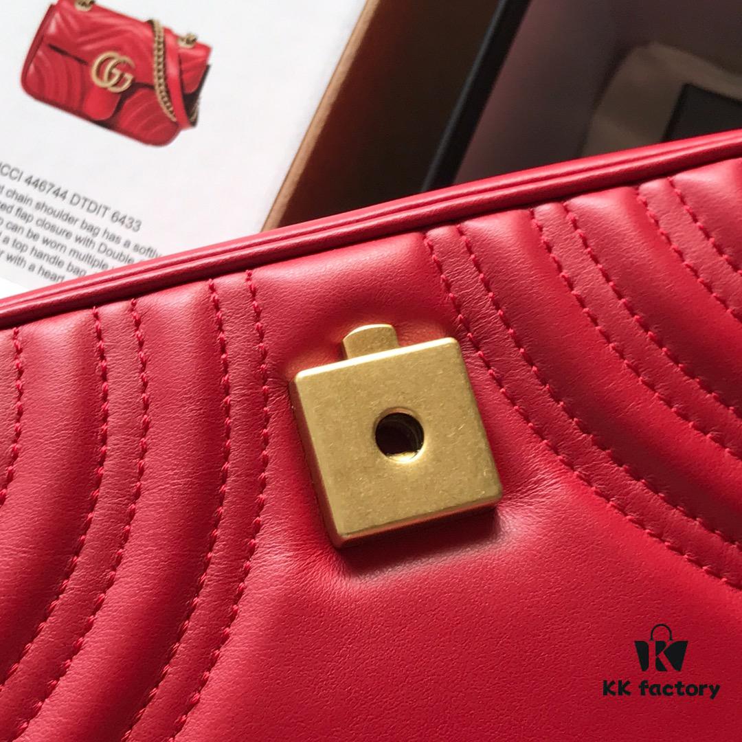 Original Factory Leather 😊 GUCCI Italian Original Leather, Boutique Quality, Actual Photos. Model 446744 Bright Red, Size: 22*13*6cm, In Stock