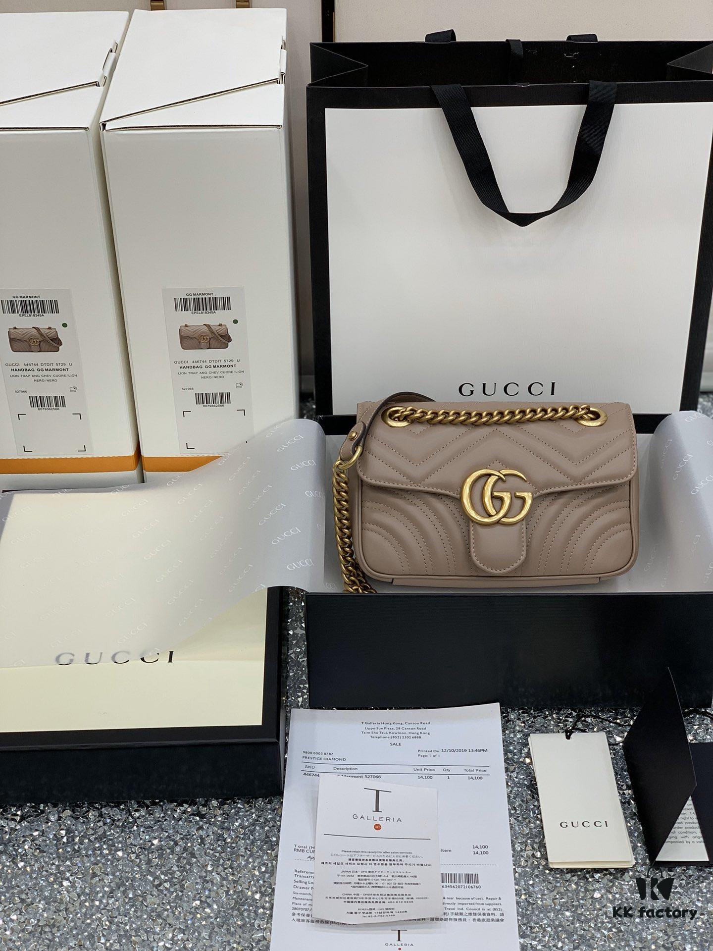 Original Factory Leather 😊 GUCCI Italian Original Leather, Counter Quality, Actual Photos, Model 446744 Milk Tea Color, Size: 22*13*6cm, In Stock