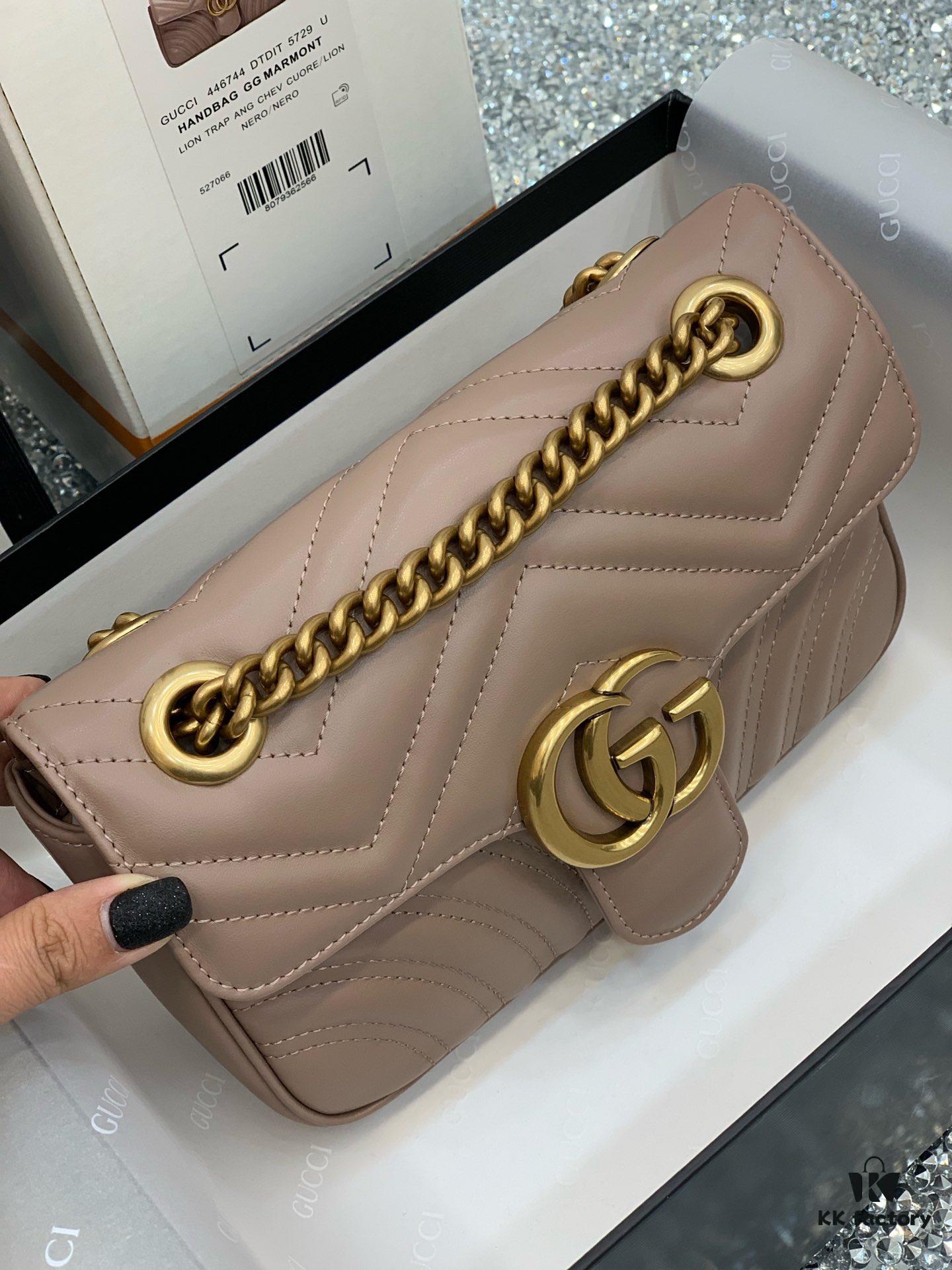 Original Factory Leather 😊 GUCCI Italian Original Leather, Counter Quality, Actual Photos, Model 446744 Milk Tea Color, Size: 22*13*6cm, In Stock