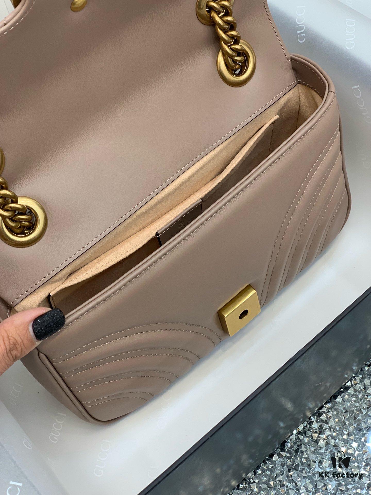 Original Factory Leather 😊 GUCCI Italian Original Leather, Counter Quality, Actual Photos, Model 446744 Milk Tea Color, Size: 22*13*6cm, In Stock