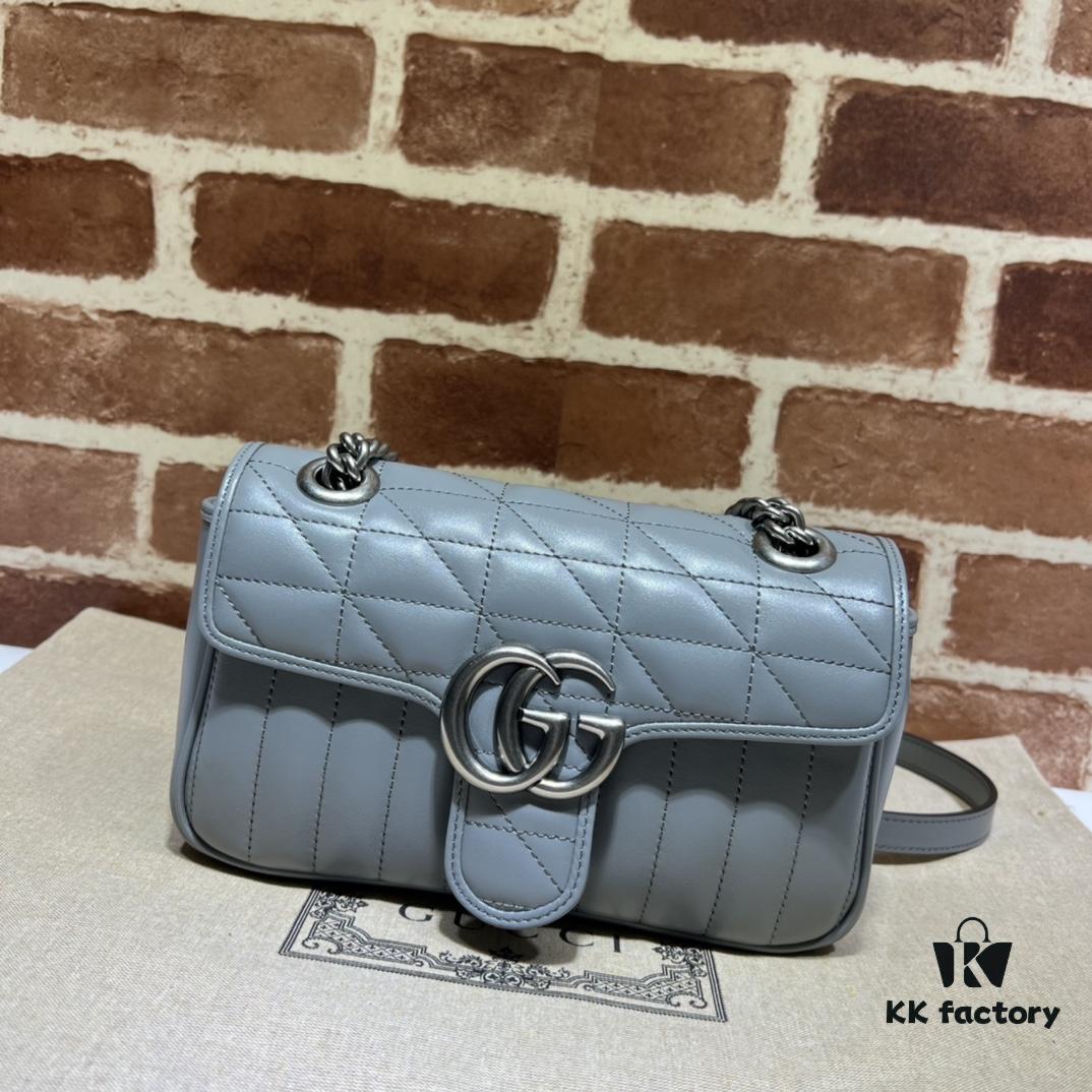 GUCCI New Arrival Cabinet Quality, Top Original Single Item, Actual Photos, Model No. 446744 Gray Checkered, Size W23xH14xD6cm, In Stock