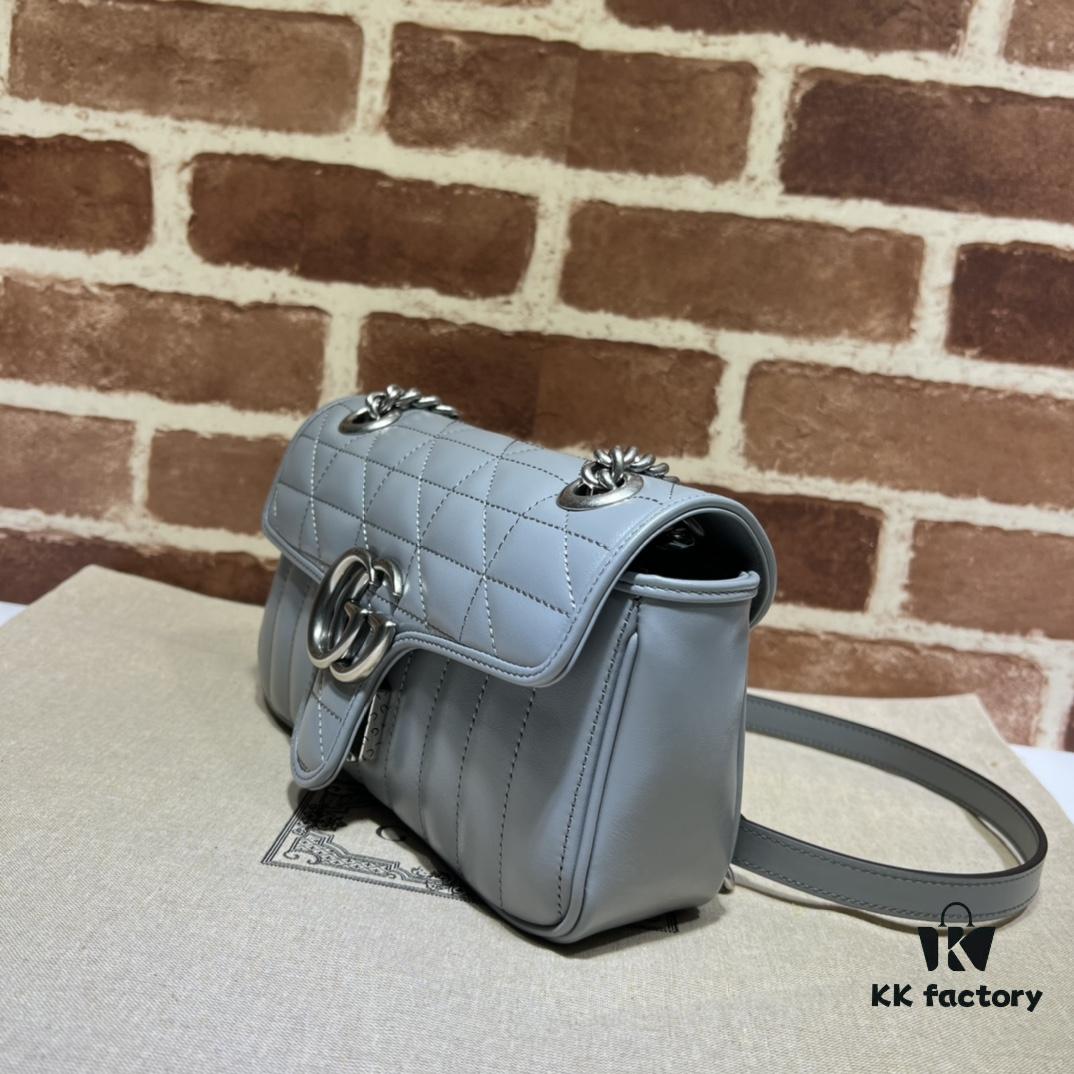 GUCCI New Arrival Cabinet Quality, Top Original Single Item, Actual Photos, Model No. 446744 Gray Checkered, Size W23xH14xD6cm, In Stock