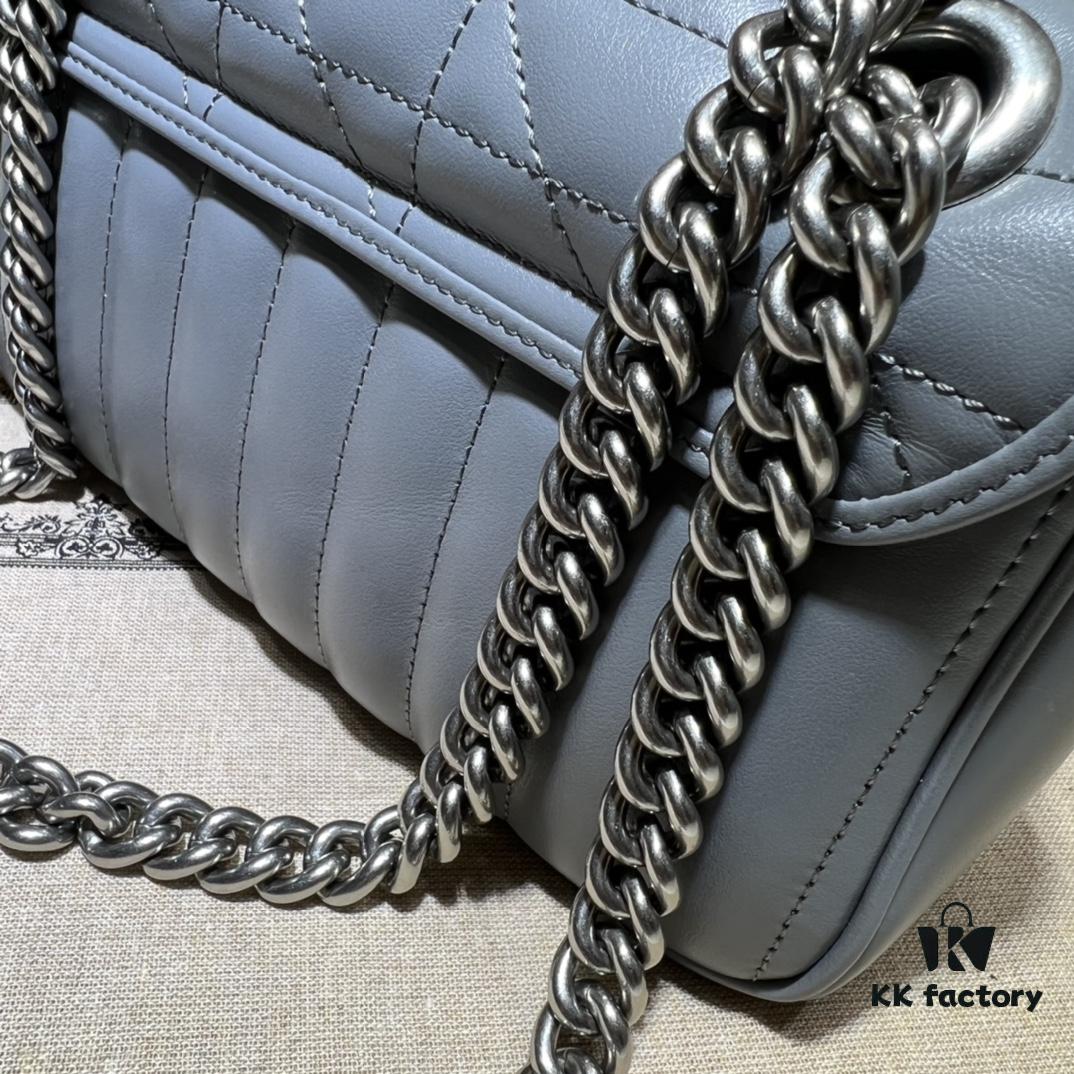 GUCCI New Arrival Cabinet Quality, Top Original Single Item, Actual Photos, Model No. 446744 Gray Checkered, Size W23xH14xD6cm, In Stock