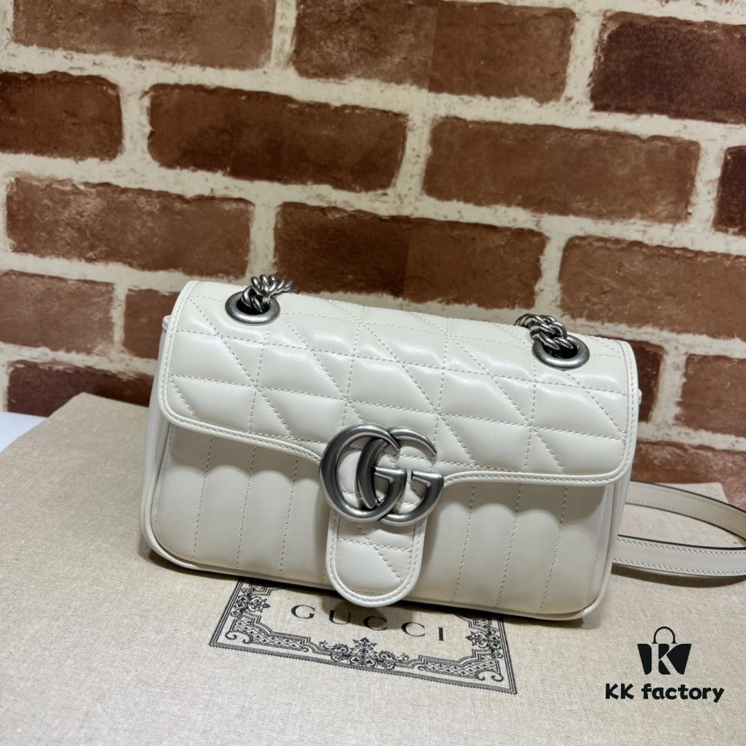 GUCCI New Arrival Cabinet Quality, Top Original Single Item, Actual Photos, Model No. 446744 White Checkered Pattern, Size W23xH14xD6cm, In Stock and Ready to Ship