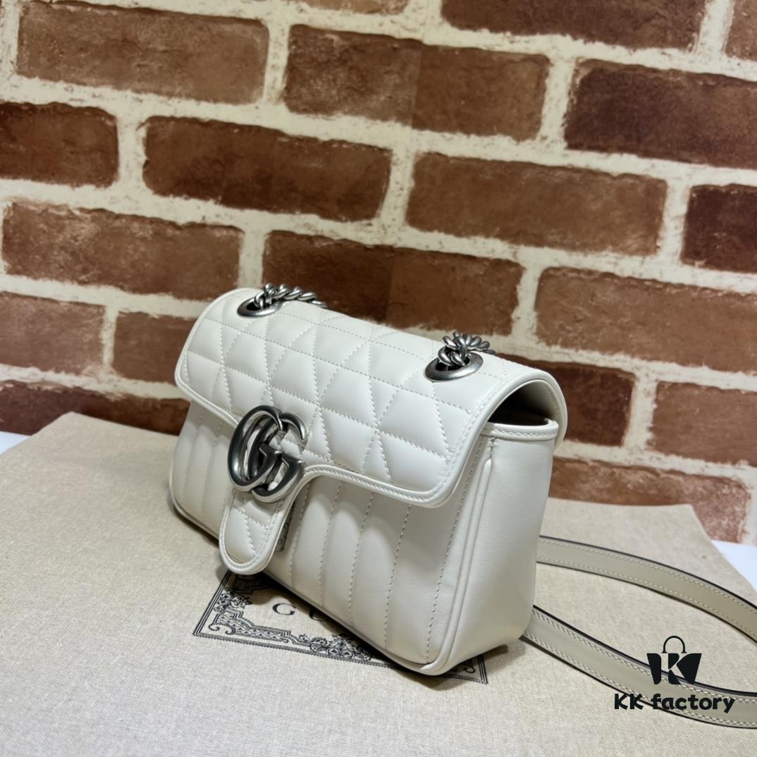 GUCCI New Arrival Cabinet Quality, Top Original Single Item, Actual Photos, Model No. 446744 White Checkered Pattern, Size W23xH14xD6cm, In Stock and Ready to Ship