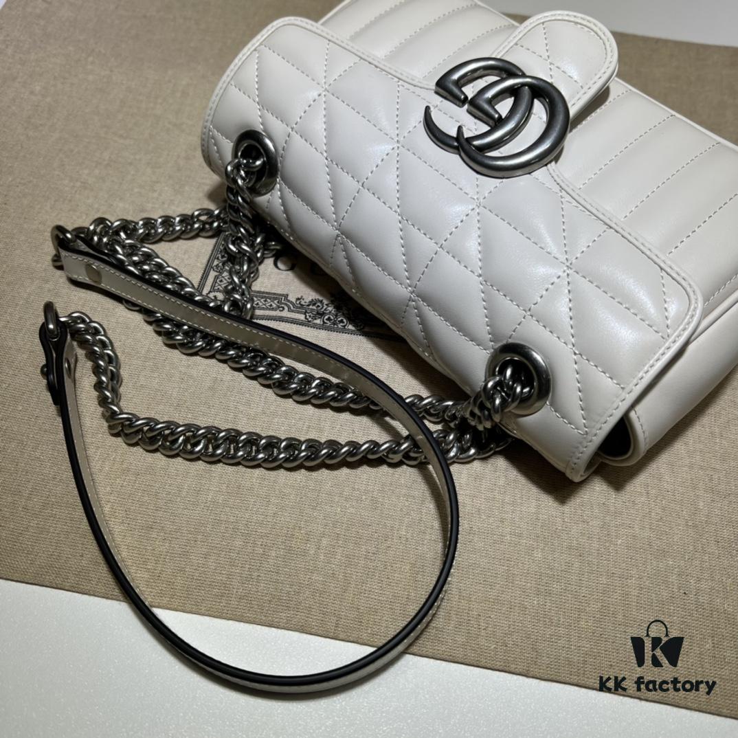 GUCCI New Arrival Cabinet Quality, Top Original Single Item, Actual Photos, Model No. 446744 White Checkered Pattern, Size W23xH14xD6cm, In Stock and Ready to Ship