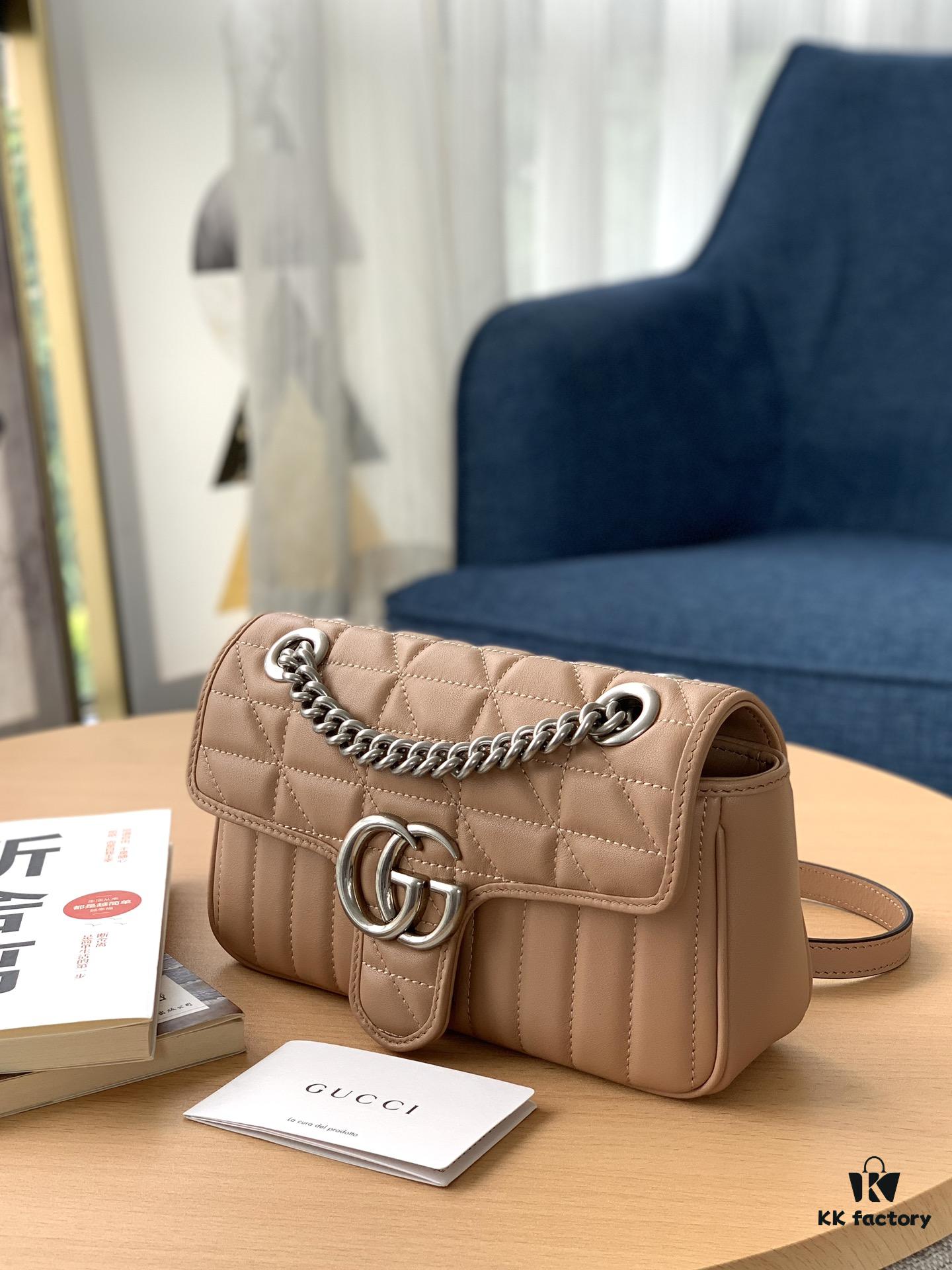 GUCCI New Arrival Cabinet Quality, Top Original Single Item, Actual Photos, Model No. 446744 Rose Beige Checkered Pattern, Size W23xH14xD6cm, In Stock Ready to Ship