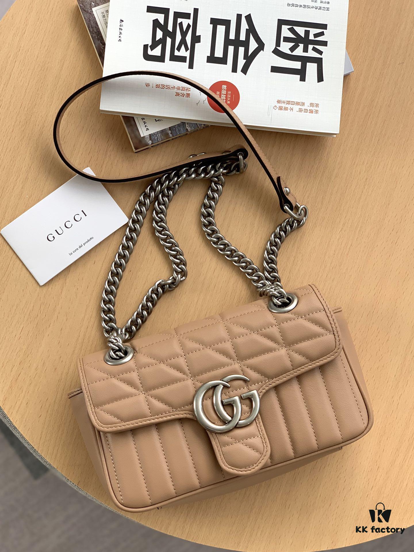 GUCCI New Arrival Cabinet Quality, Top Original Single Item, Actual Photos, Model No. 446744 Rose Beige Checkered Pattern, Size W23xH14xD6cm, In Stock Ready to Ship