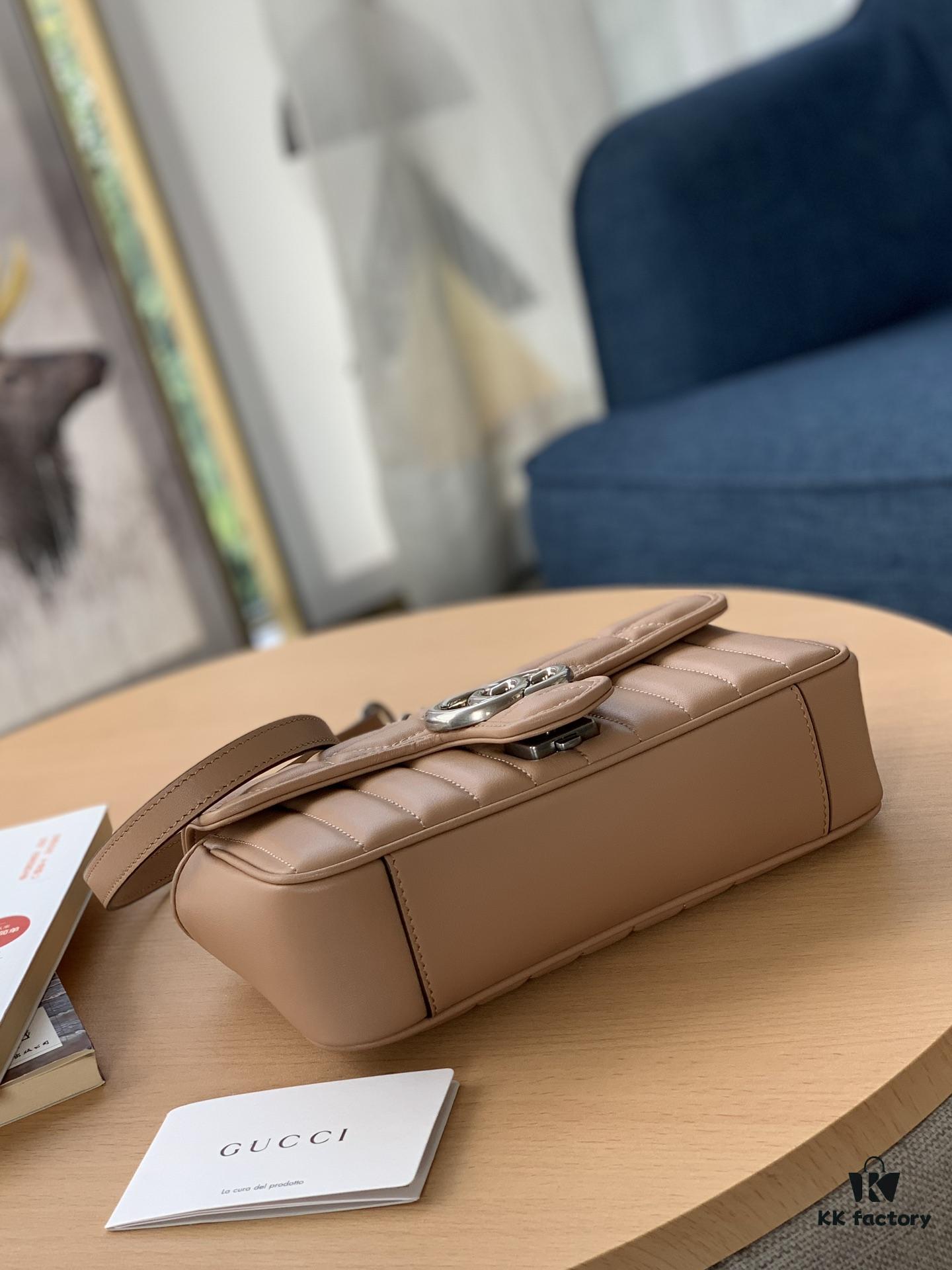 GUCCI New Arrival Cabinet Quality, Top Original Single Item, Actual Photos, Model No. 446744 Rose Beige Checkered Pattern, Size W23xH14xD6cm, In Stock Ready to Ship