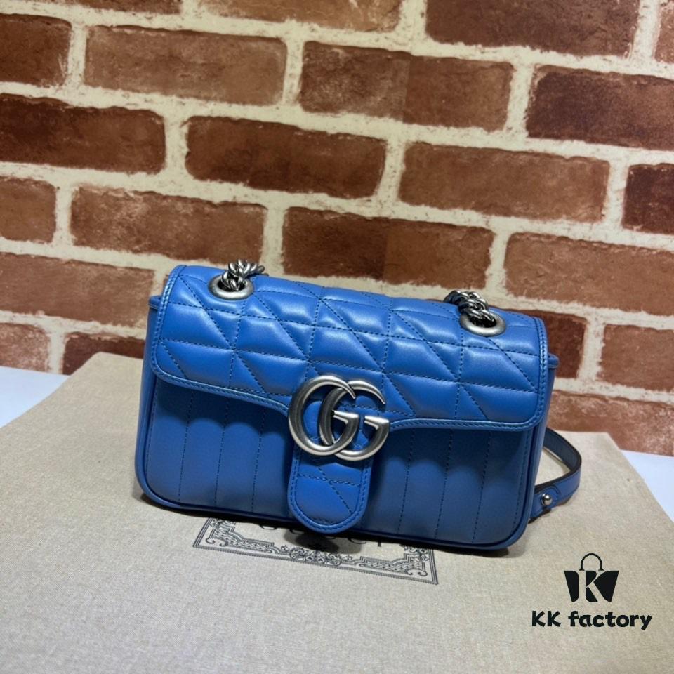 GUCCI New Arrival Cabinet Quality, Top Original Single Item, Real Photo, Model No. 446744 Blue Leather Checkered Pattern, Size W23xH14xD6cm, In Stock