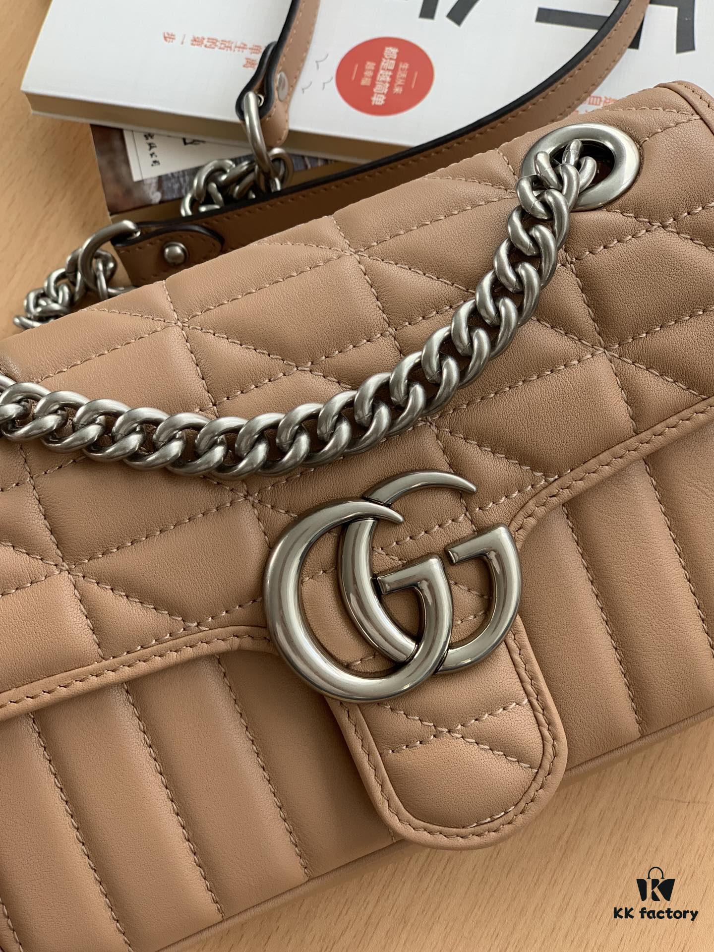 GUCCI New Arrival Cabinet Quality, Top Original Single Item, Actual Photos, Model No. 446744 Rose Beige Checkered Pattern, Size W23xH14xD6cm, In Stock Ready to Ship