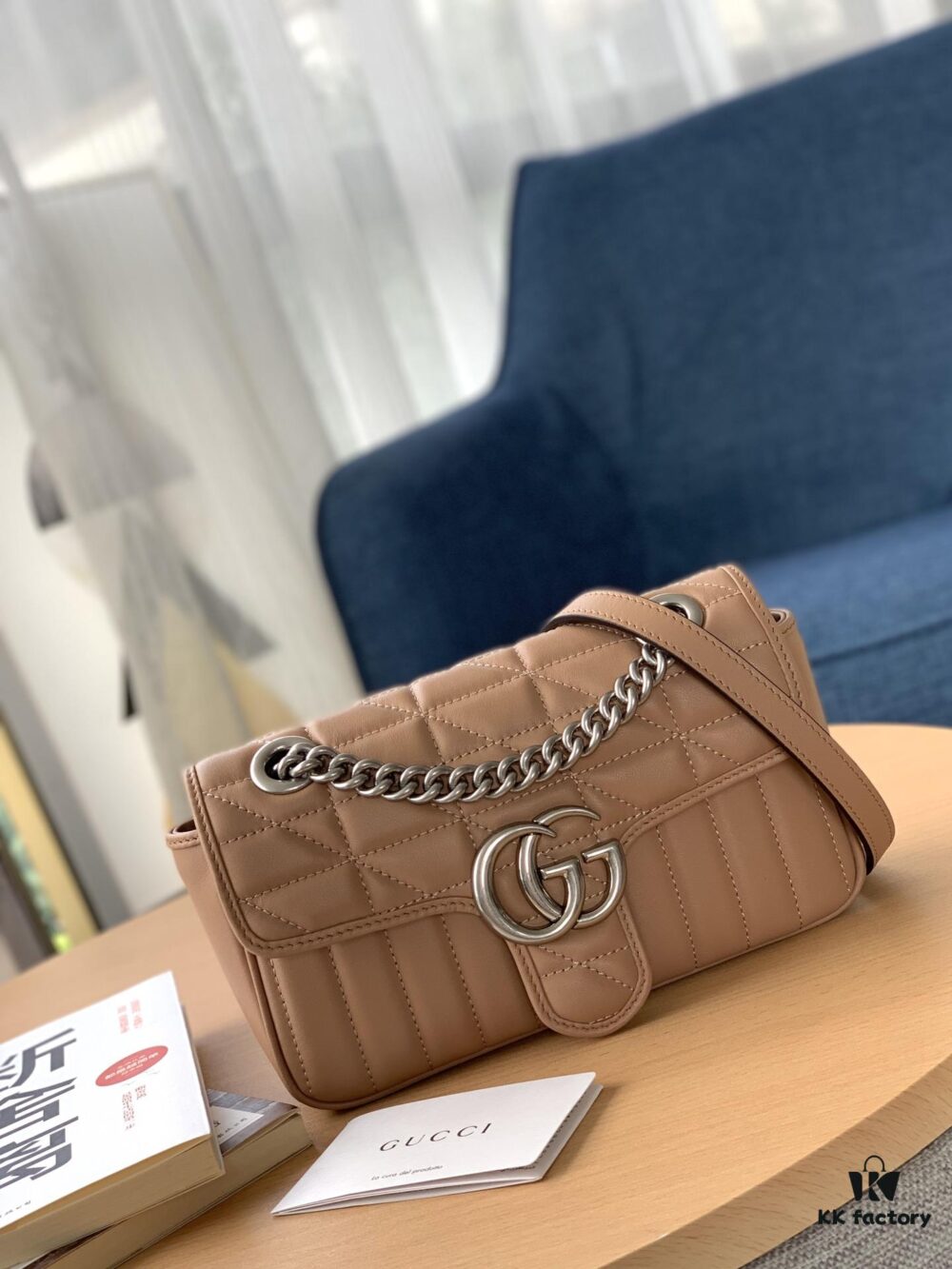 GUCCI New Arrival Cabinet Quality, Top Original Single Item, Actual Photos, Model No. 446744 Rose Beige Checkered Pattern, Size W23xH14xD6cm, In Stock Ready to Ship