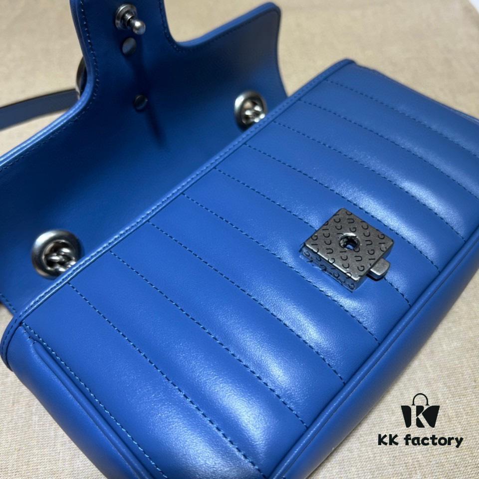 GUCCI New Arrival Cabinet Quality, Top Original Single Item, Real Photo, Model No. 446744 Blue Leather Checkered Pattern, Size W23xH14xD6cm, In Stock