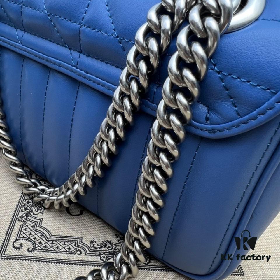 GUCCI New Arrival Cabinet Quality, Top Original Single Item, Real Photo, Model No. 446744 Blue Leather Checkered Pattern, Size W23xH14xD6cm, In Stock