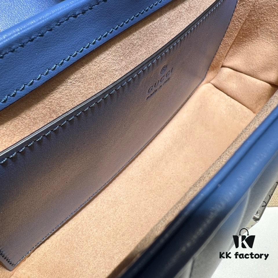 GUCCI New Arrival Cabinet Quality, Top Original Single Item, Real Photo, Model No. 446744 Blue Leather Checkered Pattern, Size W23xH14xD6cm, In Stock