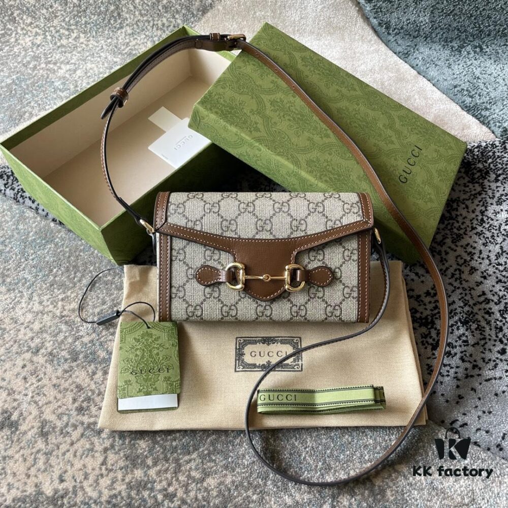Gucci 1955 Horsebit Mini Bag in Beige and Ebony GG Supreme Canvas