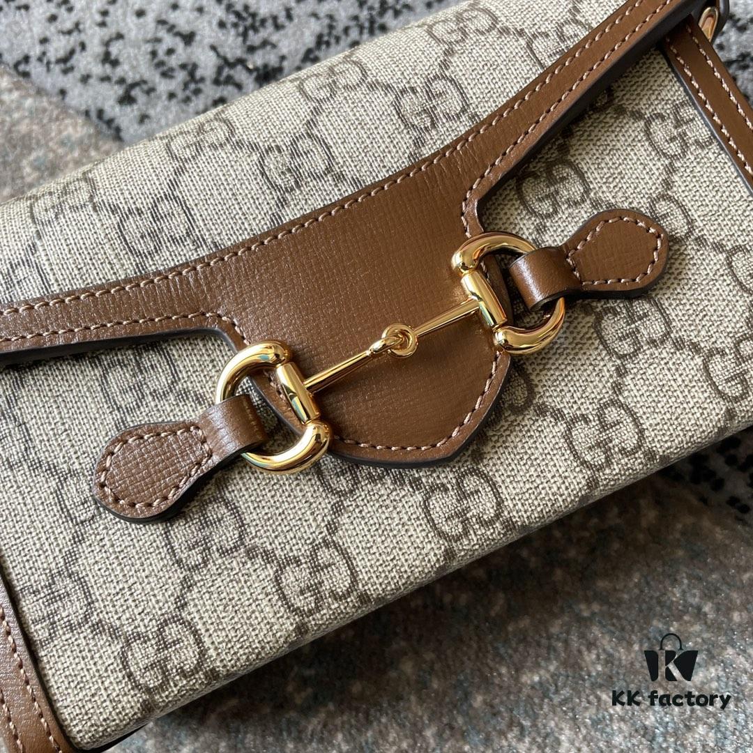 Gucci 1955 Horsebit Mini Bag in Beige and Ebony GG Supreme Canvas