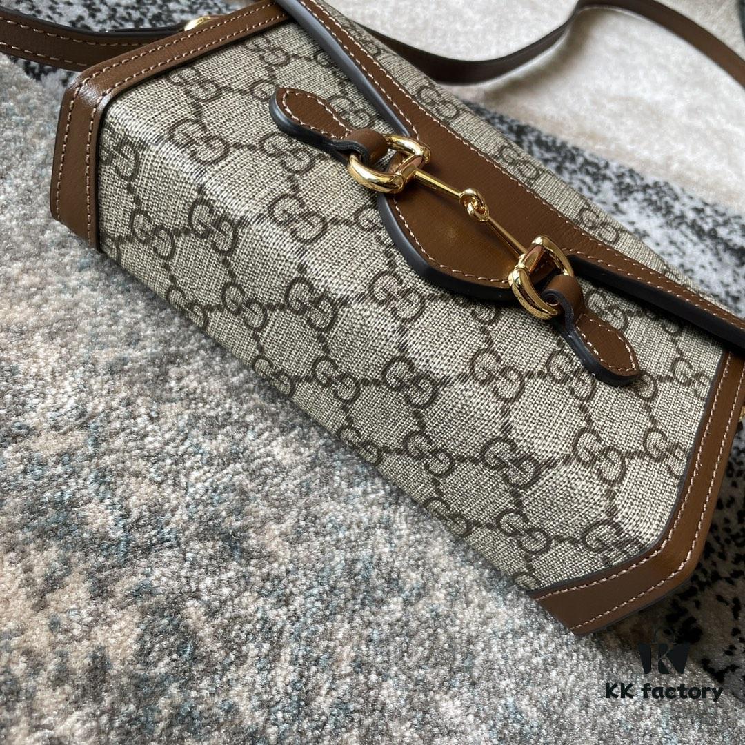 Gucci 1955 Horsebit Mini Bag in Beige and Ebony GG Supreme Canvas