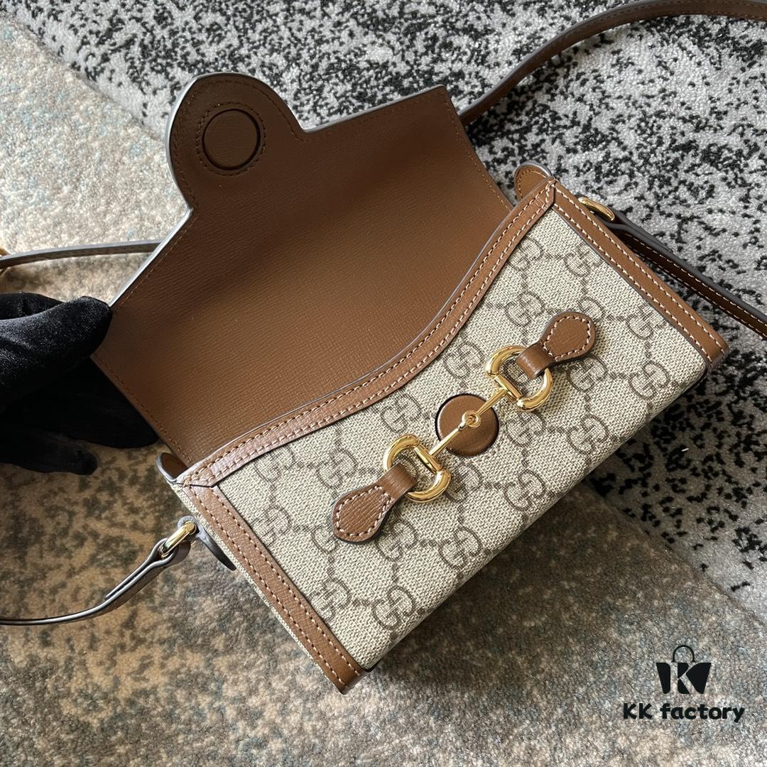 Gucci 1955 Horsebit Mini Bag in Beige and Ebony GG Supreme Canvas