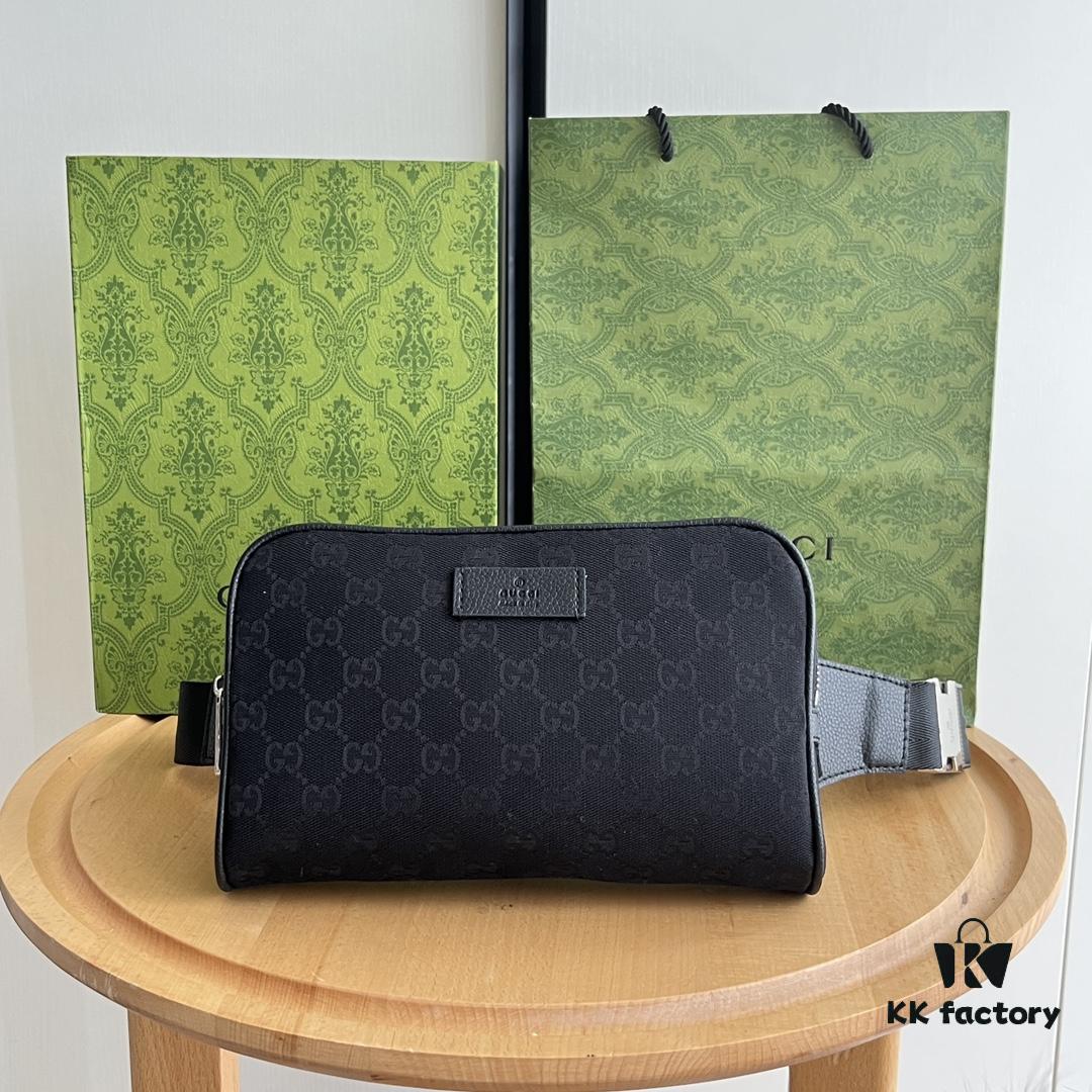 Gucci Canvas and Leather GG Print Zipper Bag Unisex Crossbody Waist Pouch