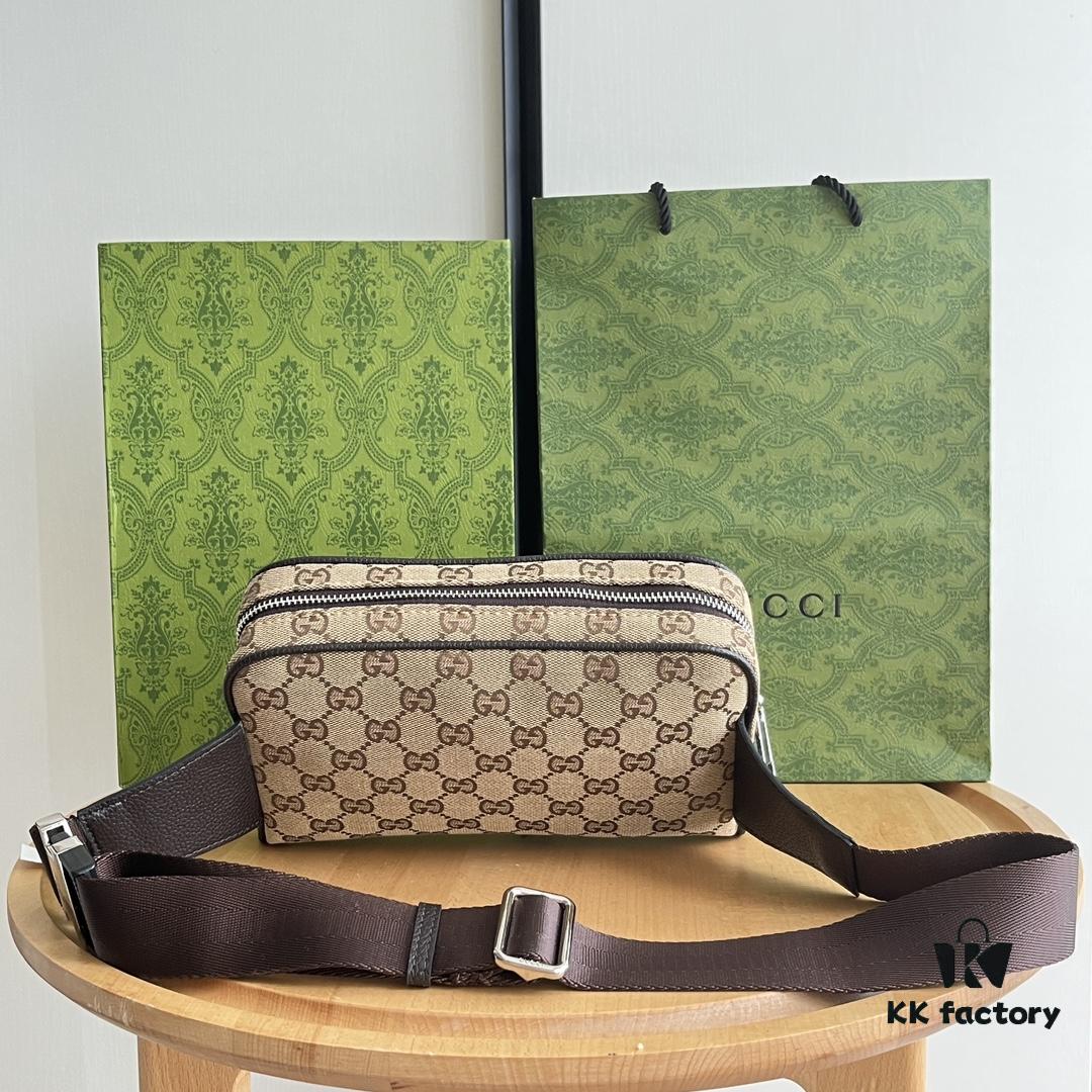 Gucci Canvas and Leather GG Print Zipper Bag Unisex Chest Waist Crossbody Bag
