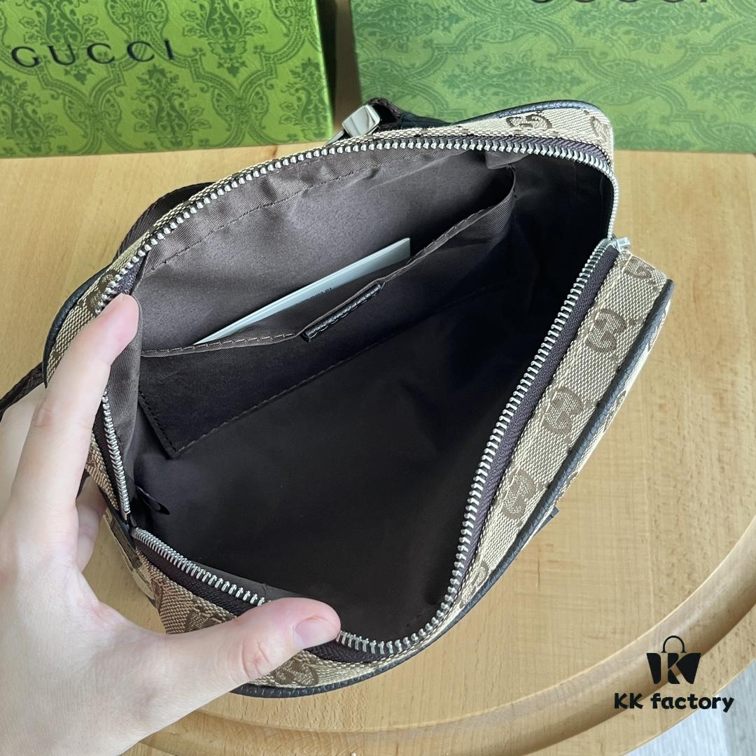 Gucci Canvas and Leather GG Print Zipper Bag Unisex Chest Waist Crossbody Bag