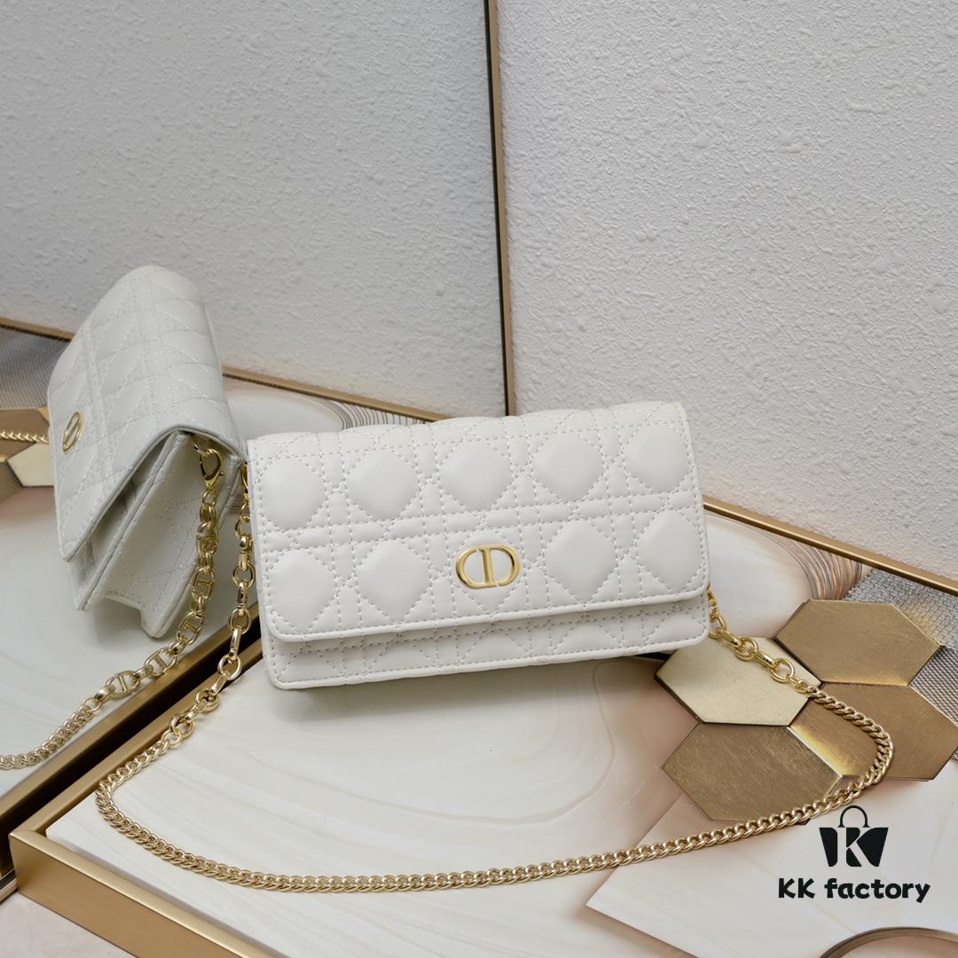 New Dior Caro Chain Bag in White Calfskin with Box