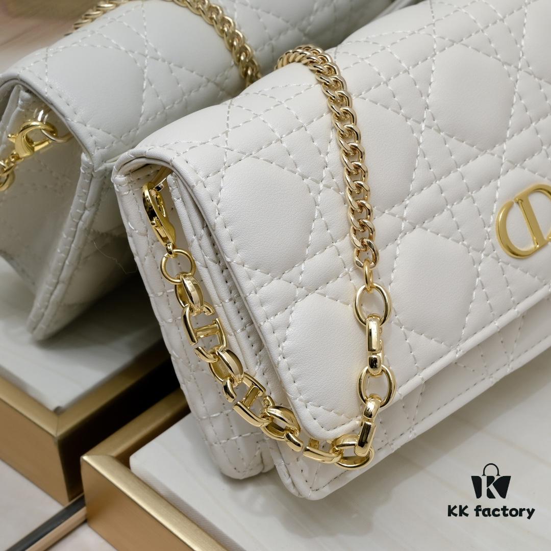 New Dior Caro Chain Bag in White Calfskin with Box