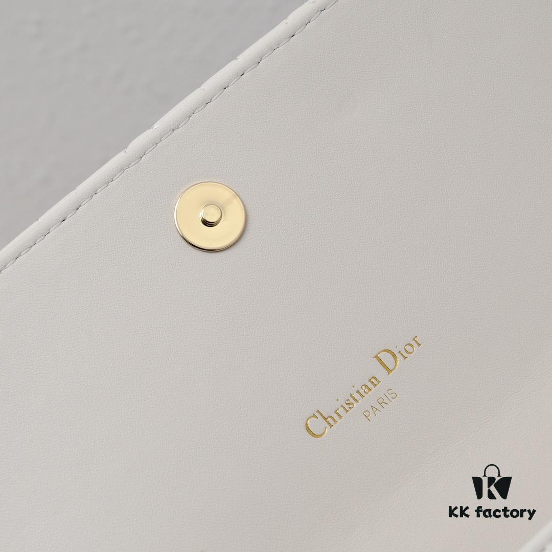 New Dior Caro Chain Bag in White Calfskin with Box