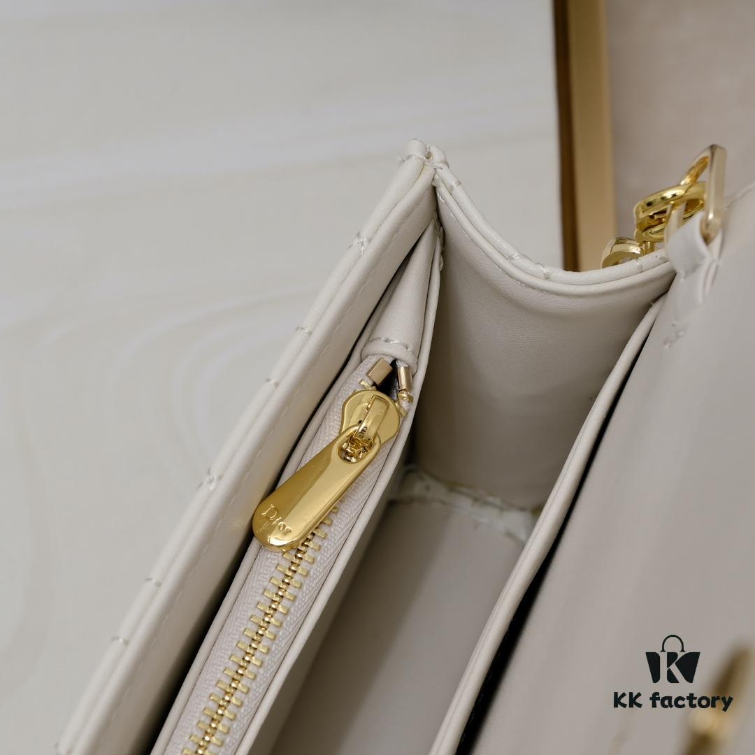 New Dior Caro Chain Bag in White Calfskin with Box