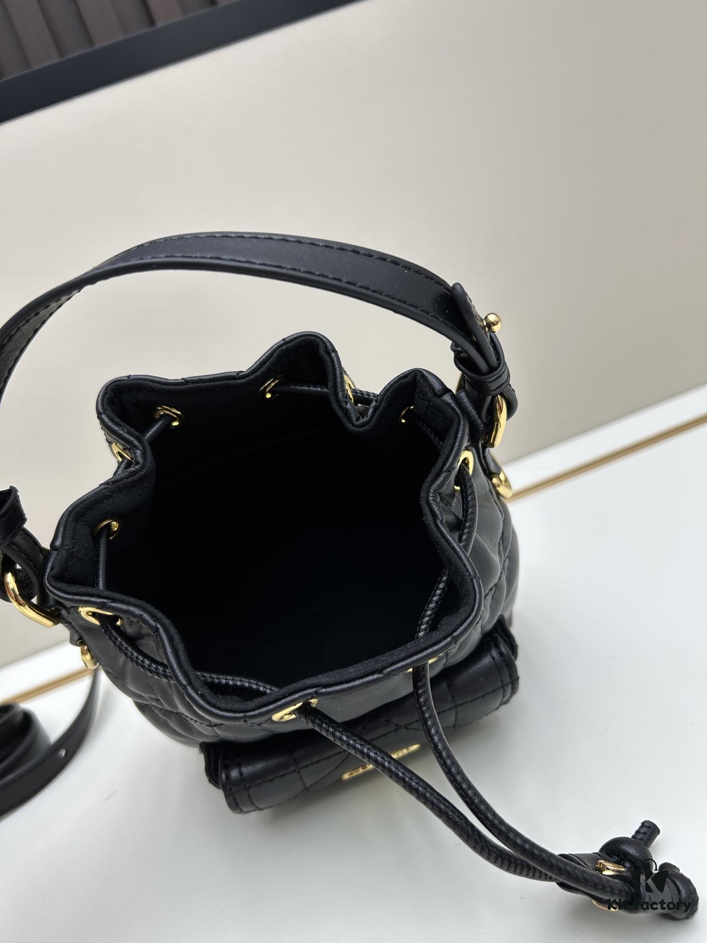 Dior Caro Mini Bucket Bag in Black Lambskin from the 2025 Fall Collection
