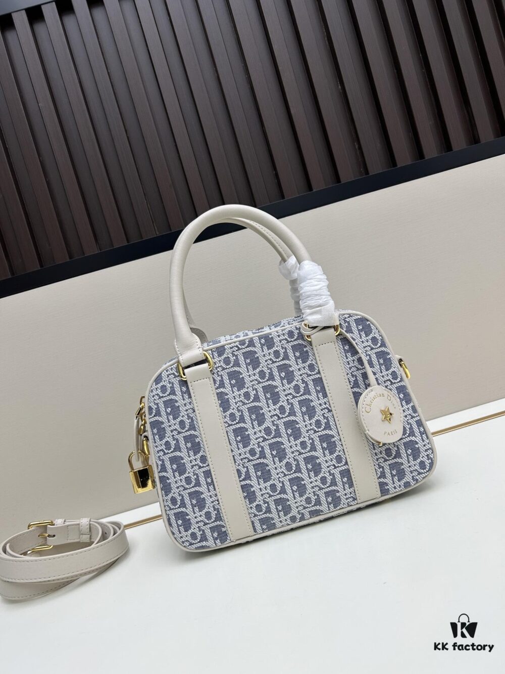 Small D-Vibe Bowling Bag in Blue Oblique Print