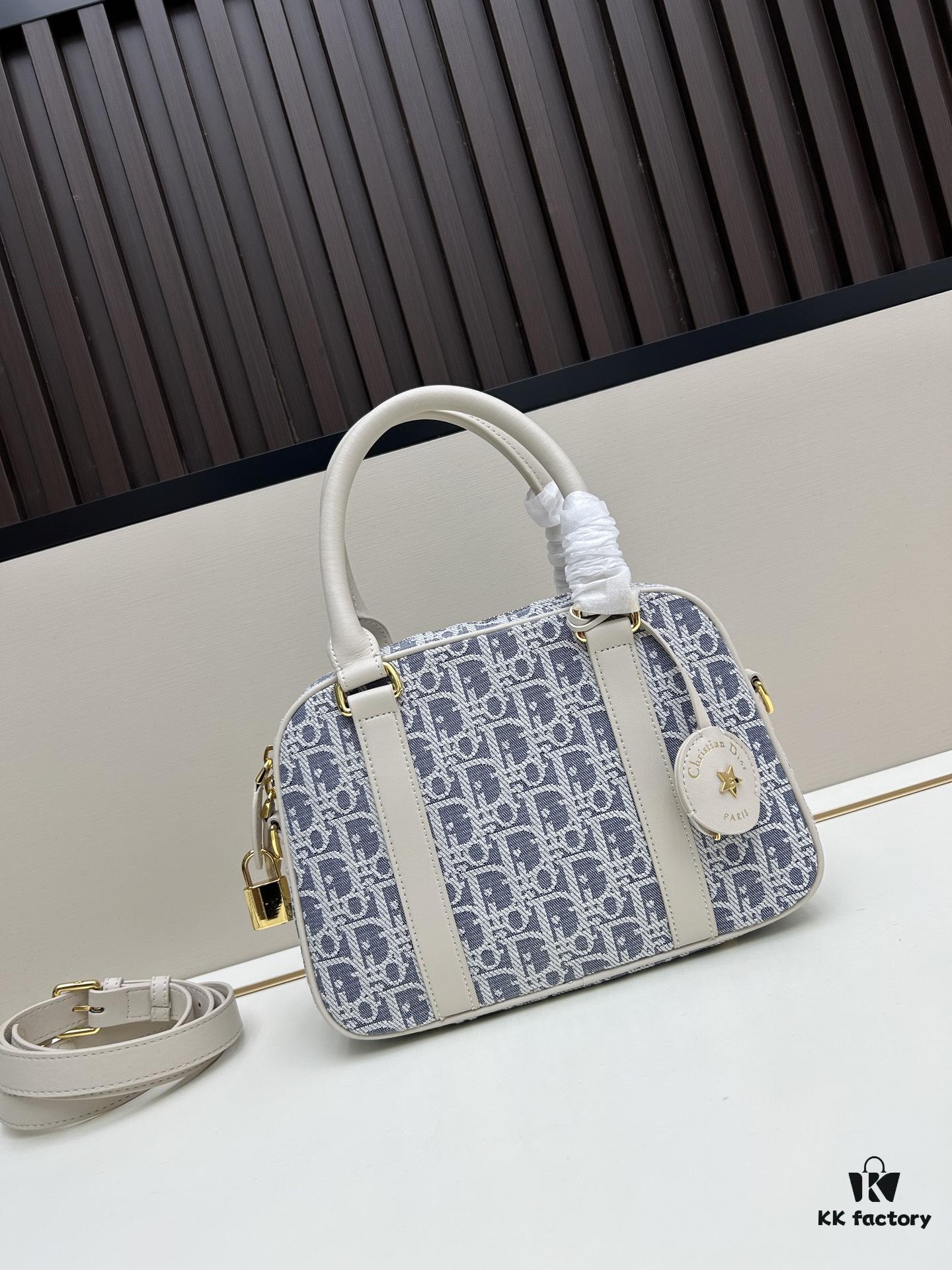 Small D-Vibe Bowling Bag in Blue Oblique Print