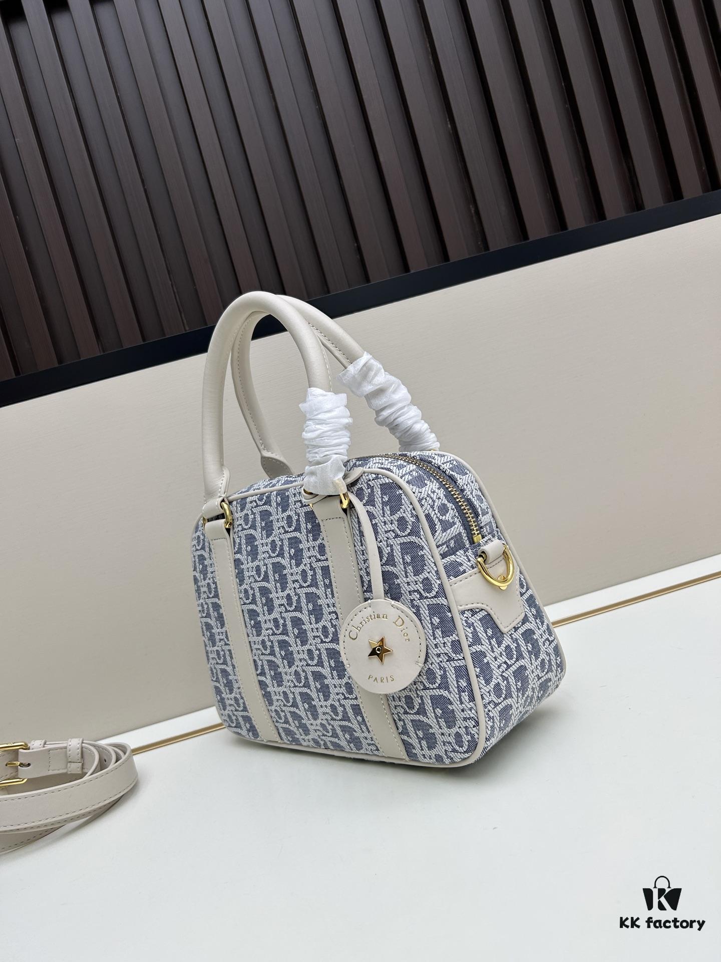 Small D-Vibe Bowling Bag in Blue Oblique Print