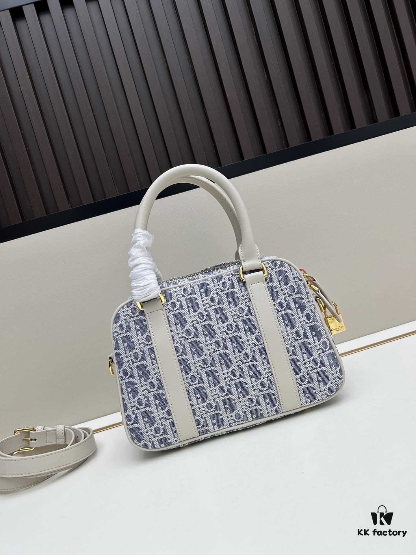 Small D-Vibe Bowling Bag in Blue Oblique Print