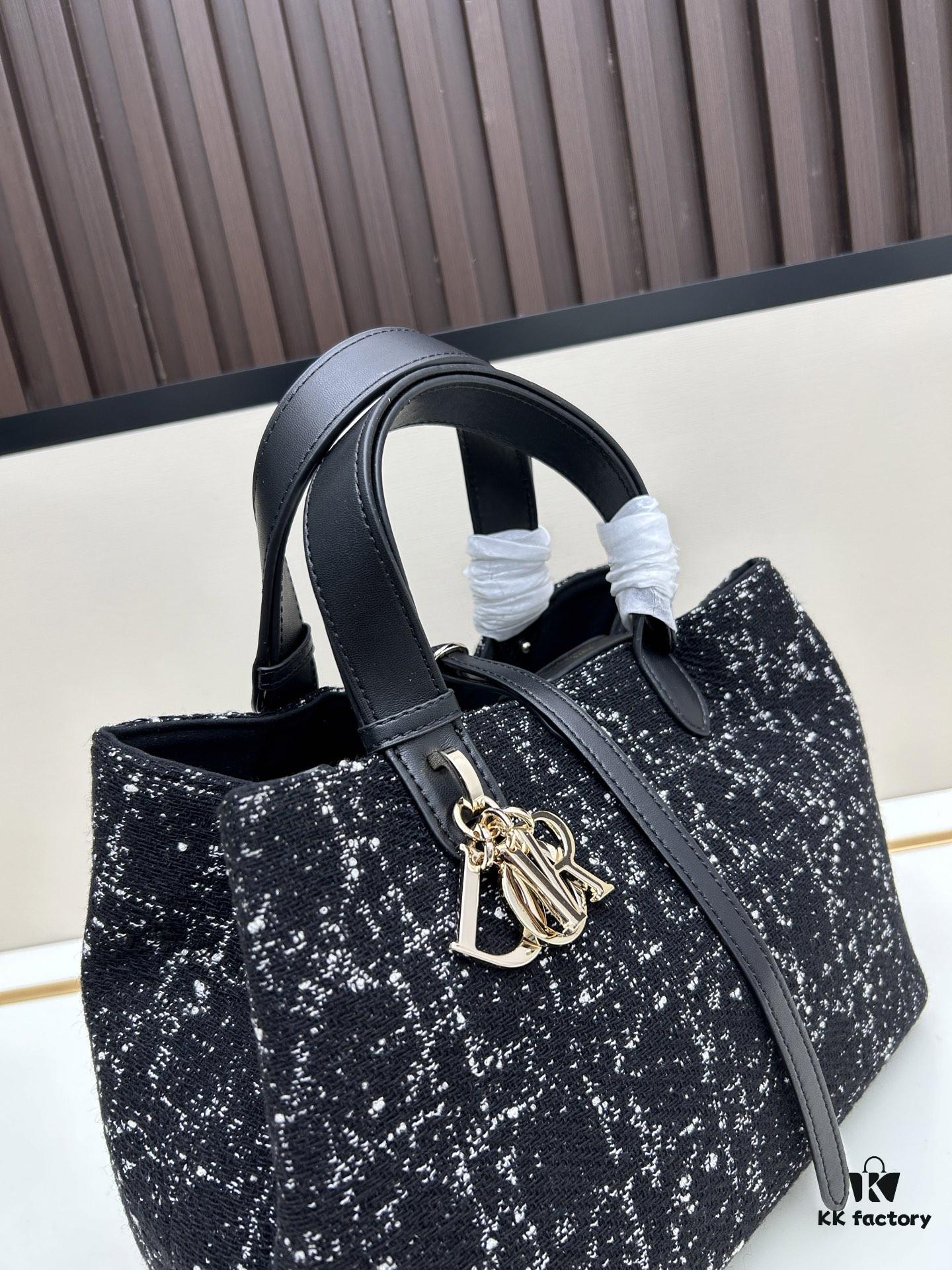 Medium Dior Toujours Bag in Black Calfskin with Cannage Stitching