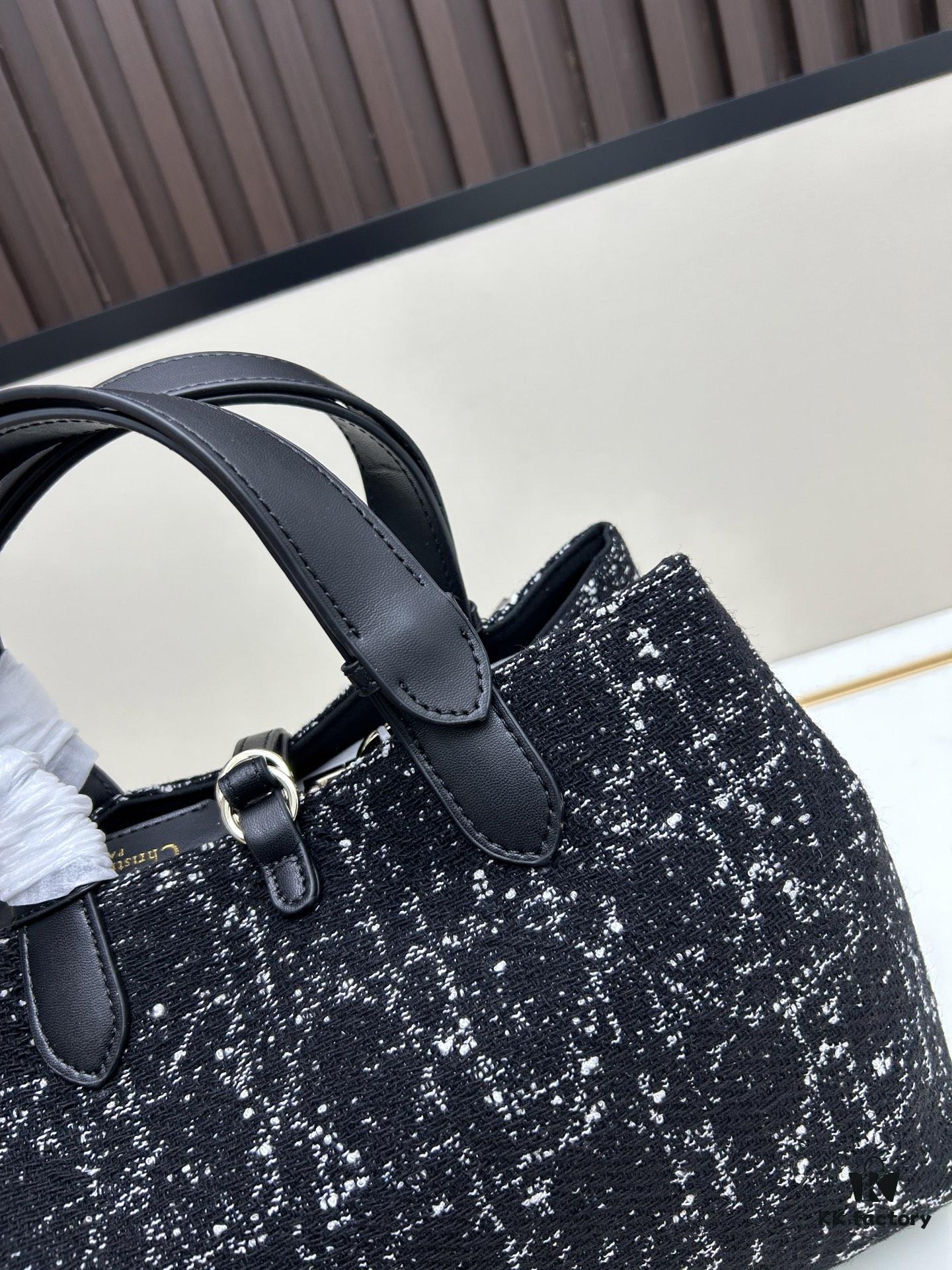 Medium Dior Toujours Bag in Black Calfskin with Cannage Stitching