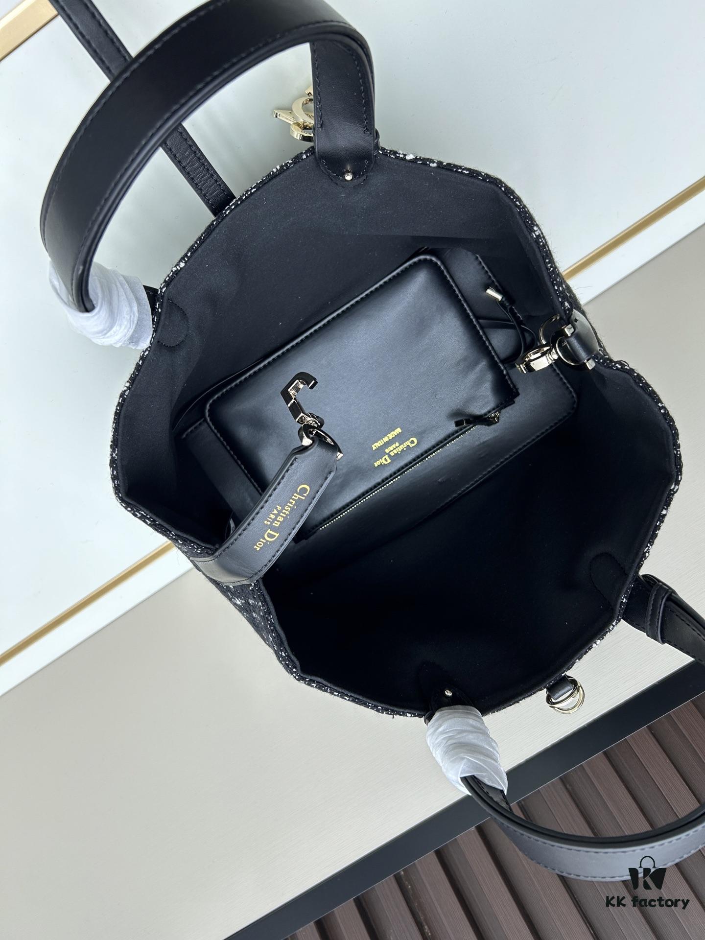 Medium Dior Toujours Bag in Black Calfskin with Cannage Stitching
