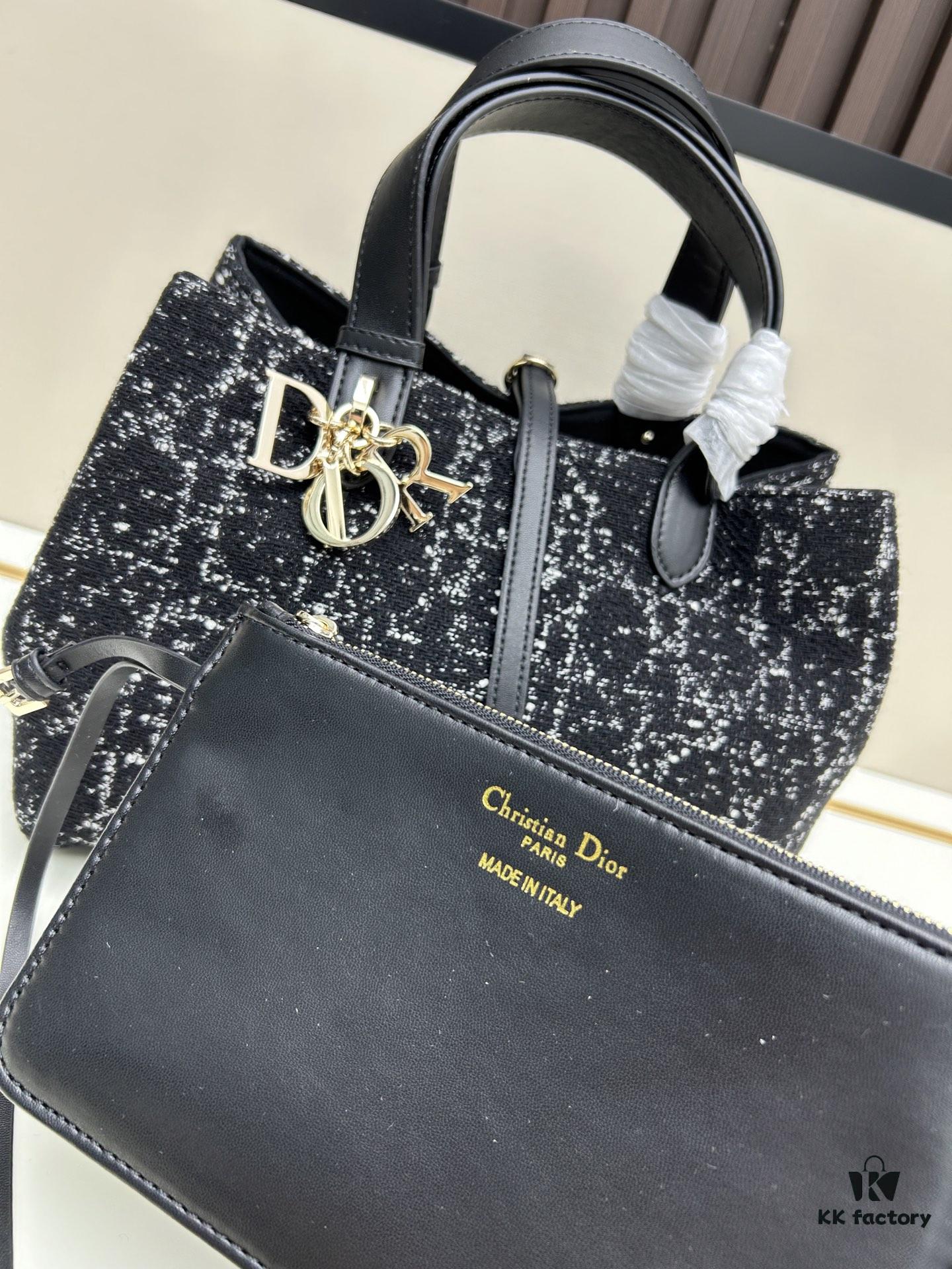 Medium Dior Toujours Bag in Black Calfskin with Cannage Stitching