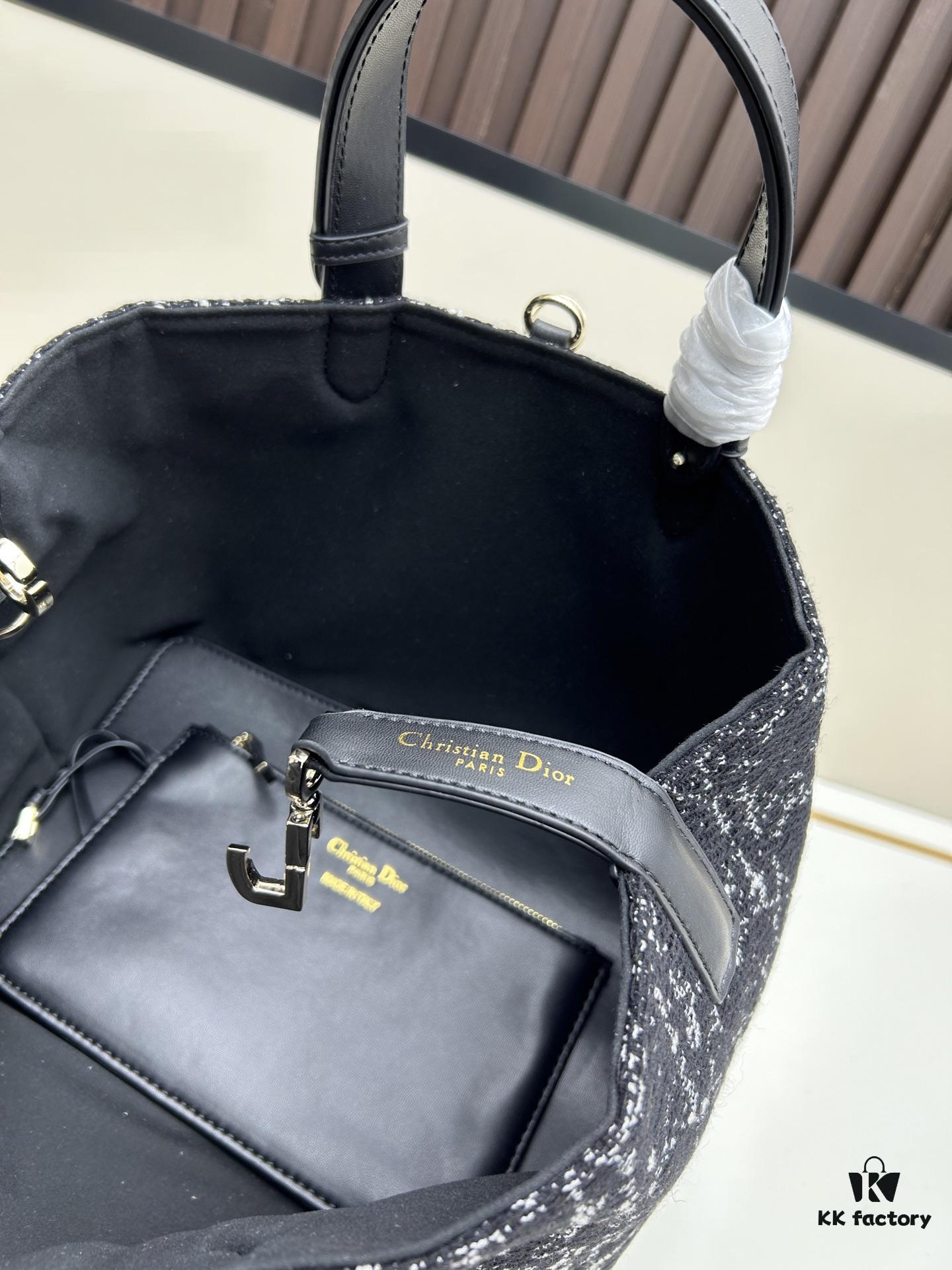 Medium Dior Toujours Bag in Black Calfskin with Cannage Stitching