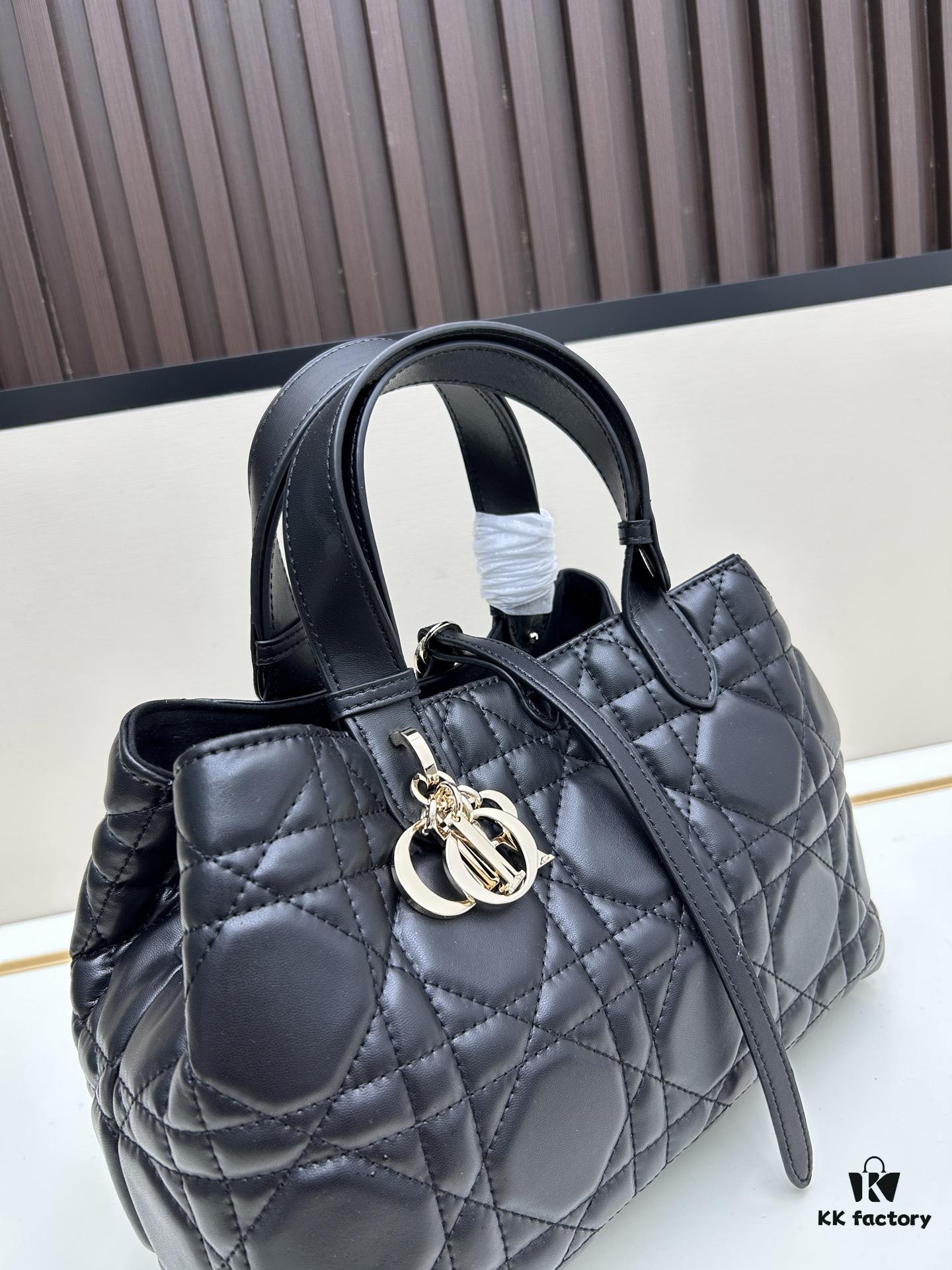 Dior Toujours Medium Bag in Black Calfskin with Cannage Stitching