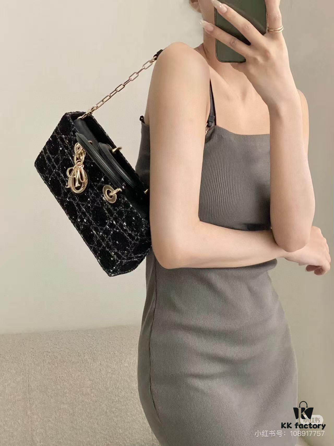 Dior Lady Bag in Black Tweed - Classic Design with Box