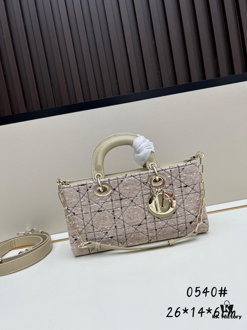 Dior Lady Bag in Black Houndstooth Canvas with Leather Trim